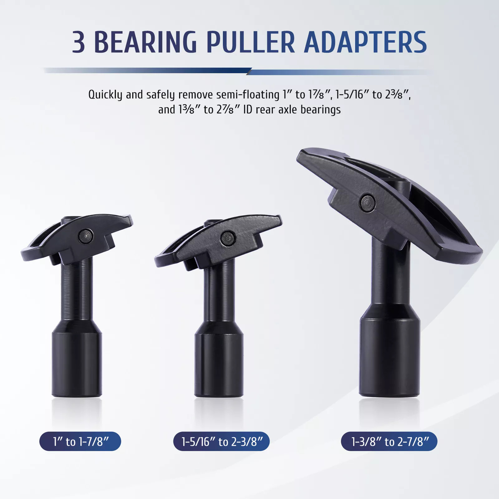 Rear Axle Slide Hammer Bearing Removal Puller Tool 3 Adapters 1″ to 2-7/8″ IDs