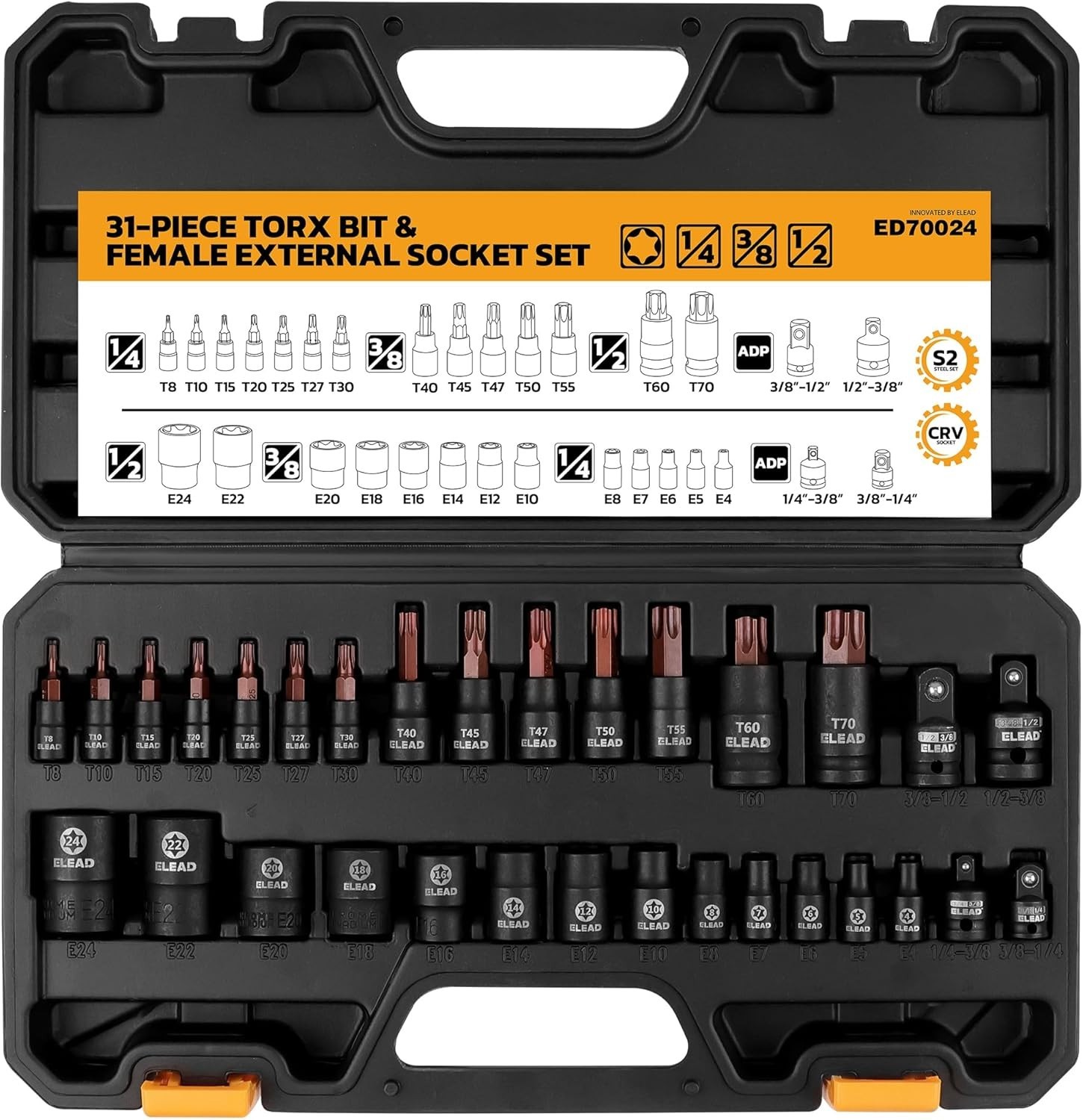 31-Piece Torx Bit Socket Set for Automotive Excellence – T8-T70 & E4-E24