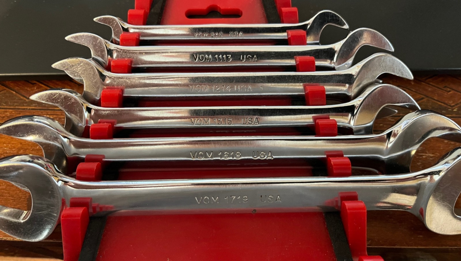 Vintage Snap-on Underline Metric Open End Wrench Set VOM 806 8mm-19mm 6 Pieces