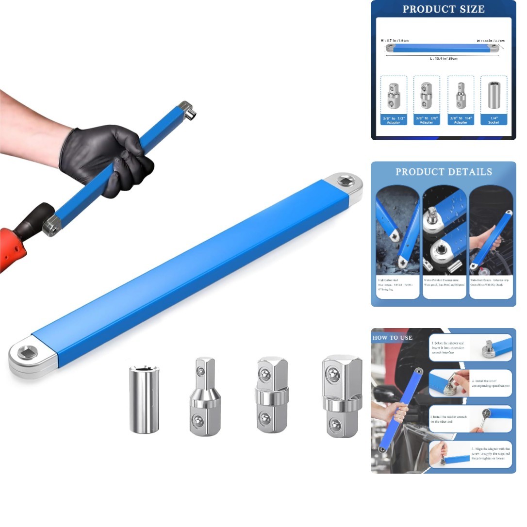 Universal 15.4-Inch Extension Wrench Set for Automotive Repairs in Tight Spaces