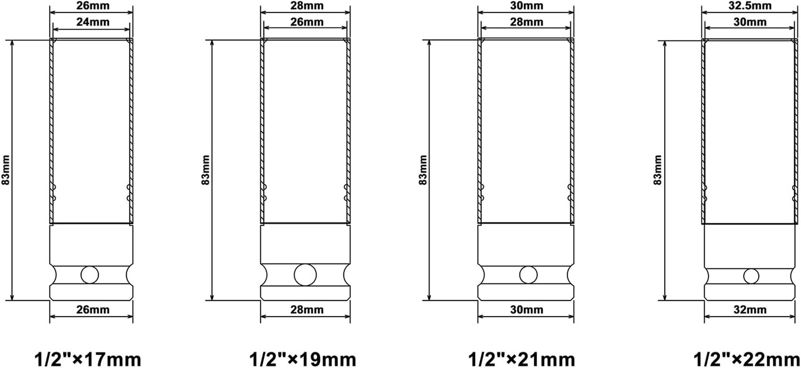 1/2- Inch Drive Wheel Protector Impact Socket, 1/2″ Thin Wall Deep Impact Socket