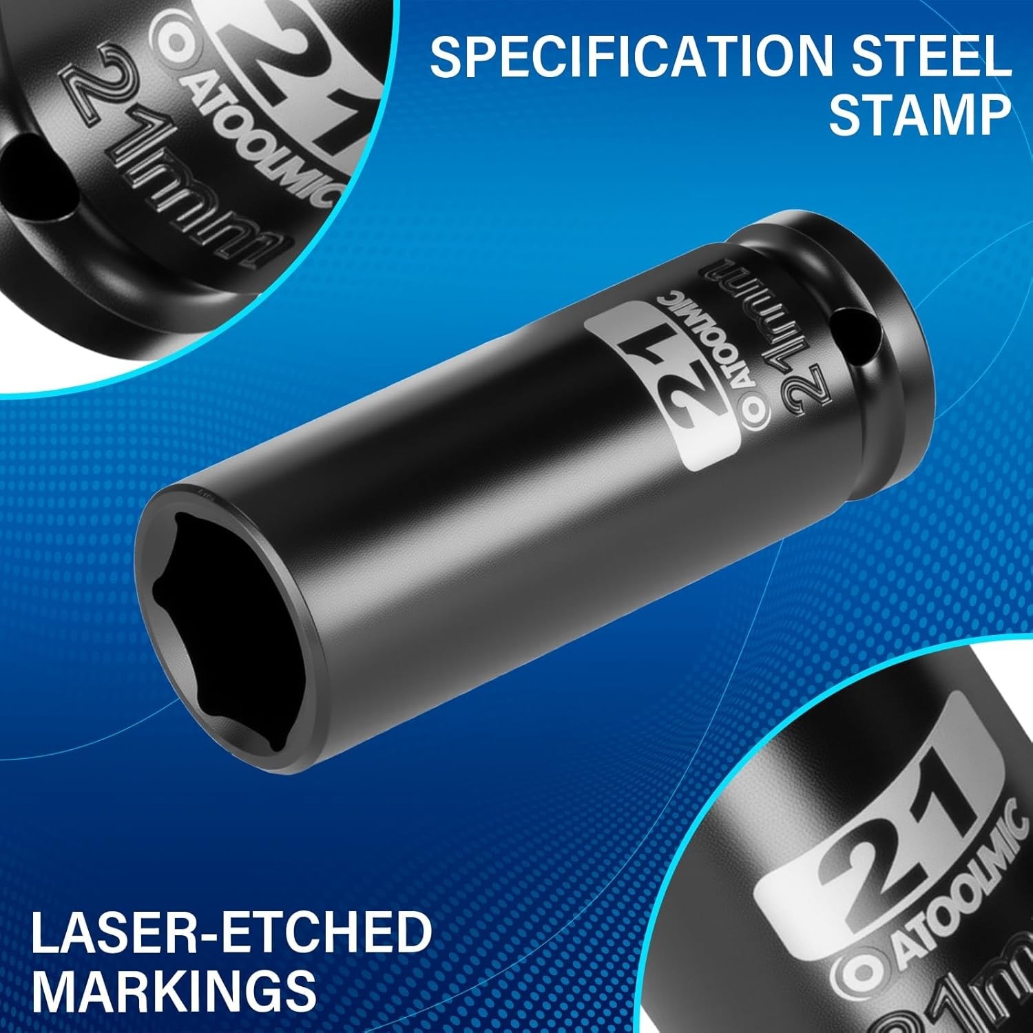 21mm 1/2″ Drive Deep Impact Socket, Chrome Molybdenum Steel, Anti-Slip & Radi…