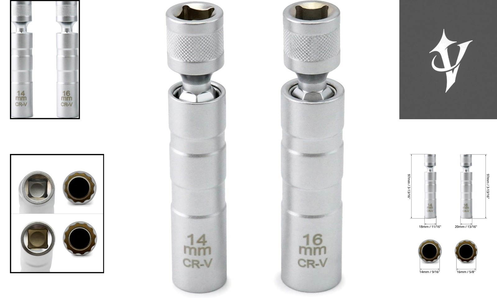 Durable 14mm & 16mm Magnetic Rotating Spark Plug Socket with Polished Finish