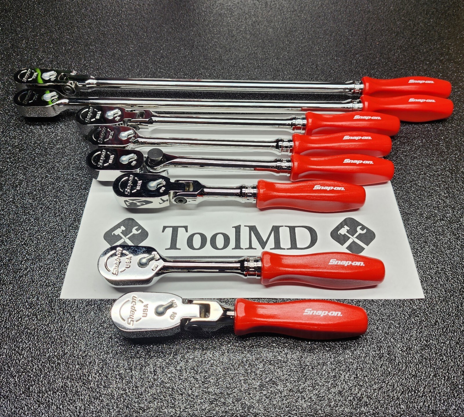 Snap-on Tools NEW 8pc RED Hard Handle 3/8″ Drive Fixed & Flex Head Ratchet Set