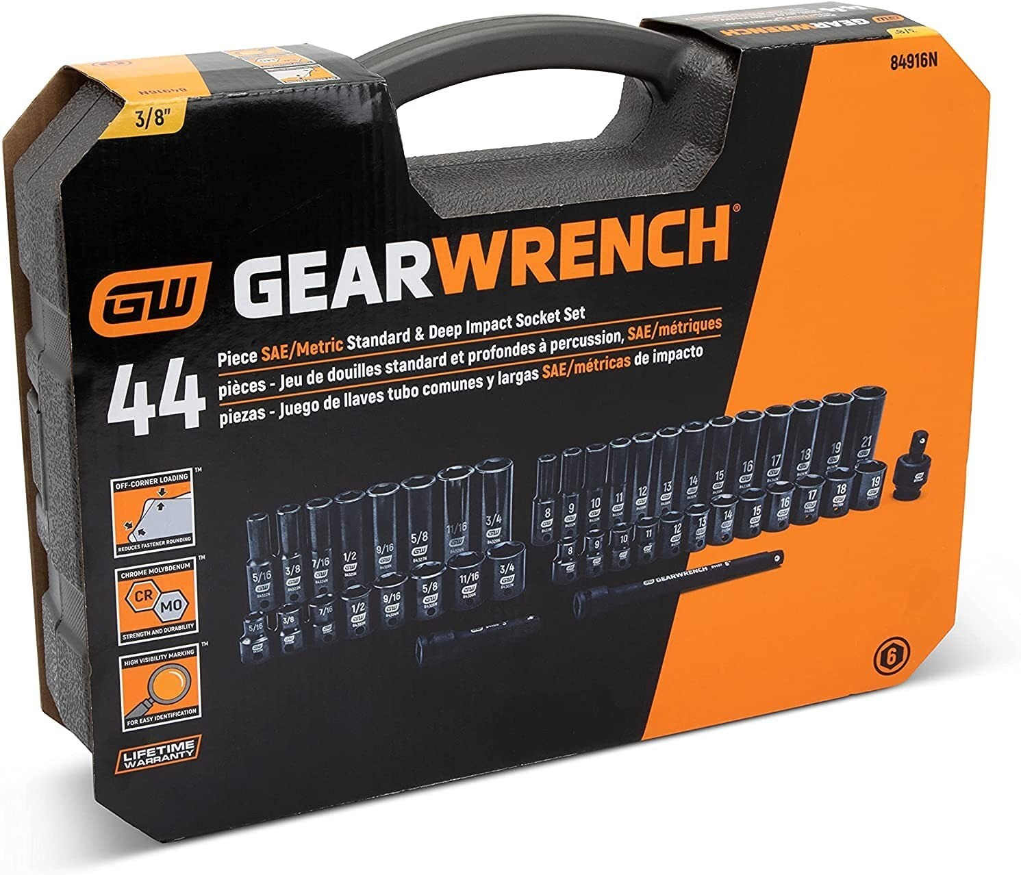 GearWrench 84916N SAE/Metric 3/8″ Drive Impact Socket Set (44 Piece)
