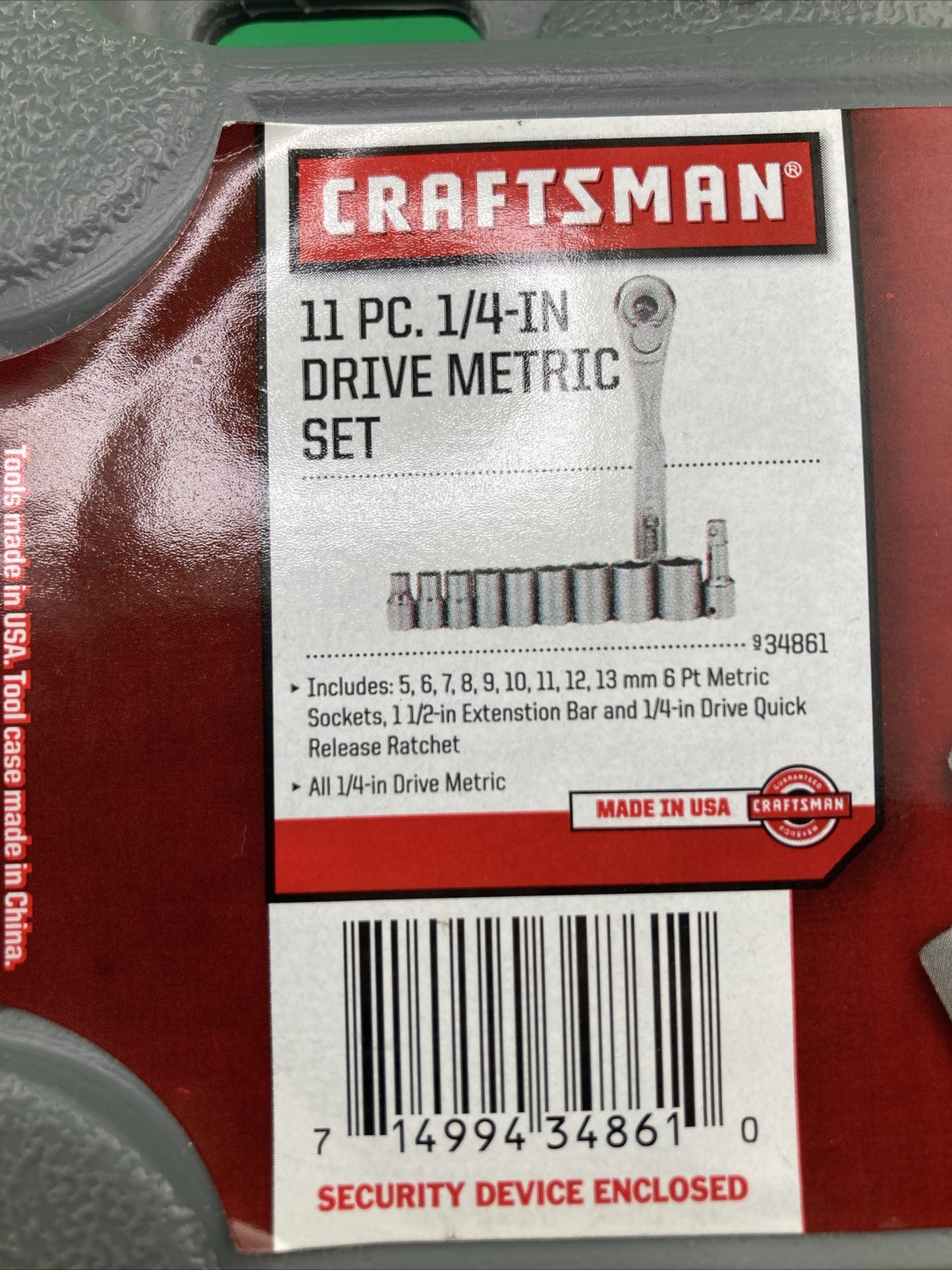 Craftsman USA NEW 11Pc. 1/4” Metric 5mm-13mm 6Pt. Socket Ratchet Set 34861 (NOS)