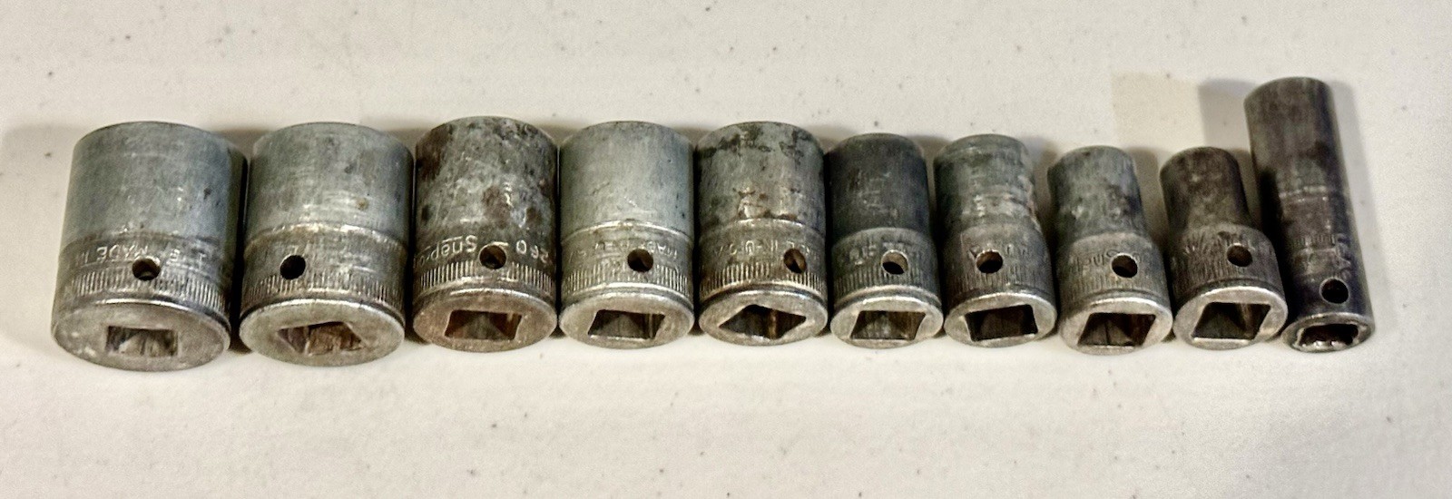 Vintage Snap-On USA Socket Set 1/2” Drive 12 Point – 10 Pcs Total
