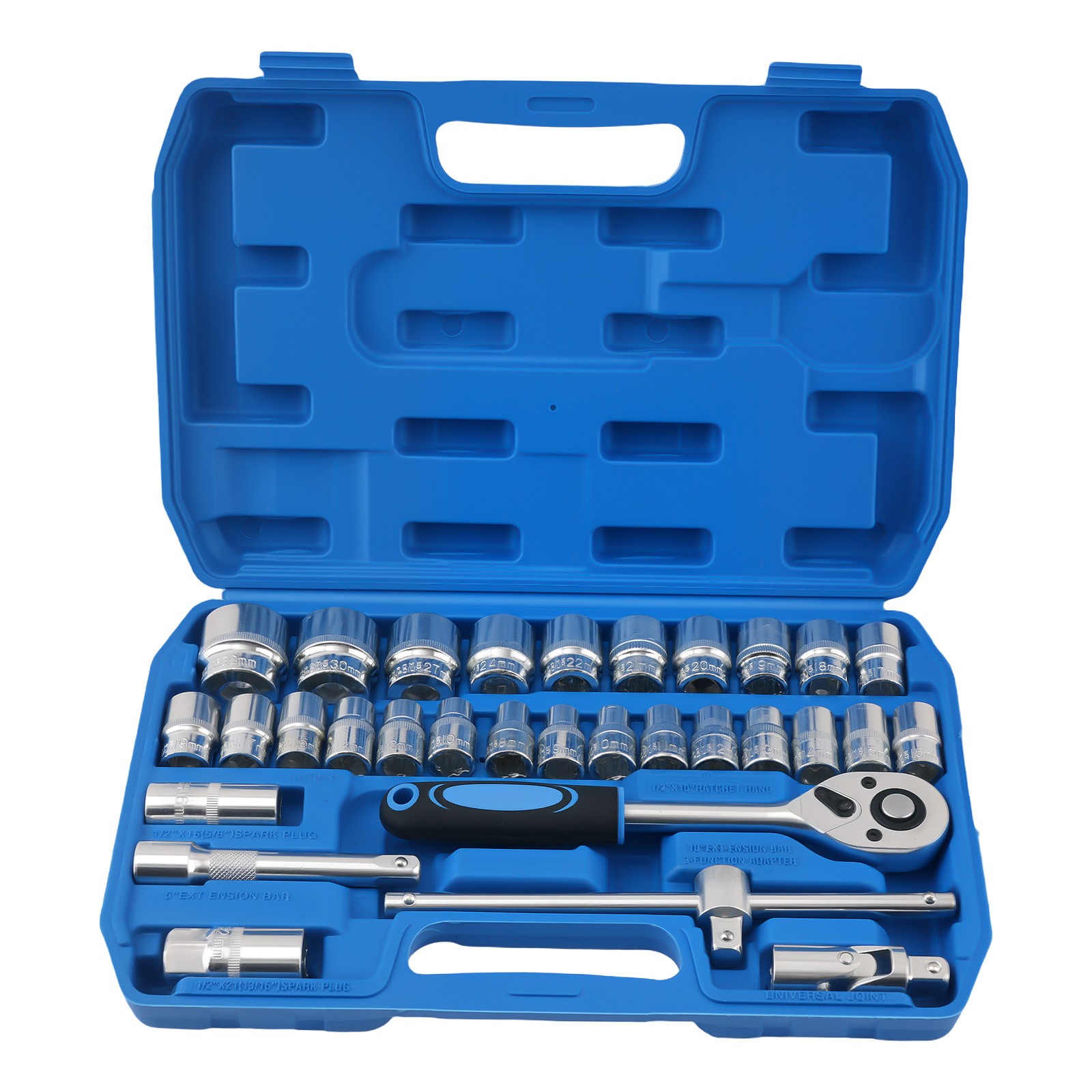 1/2″ Drive Socket Set 32PC 8-32mm Chrome Steel Ratchet Wrench Extension Bar