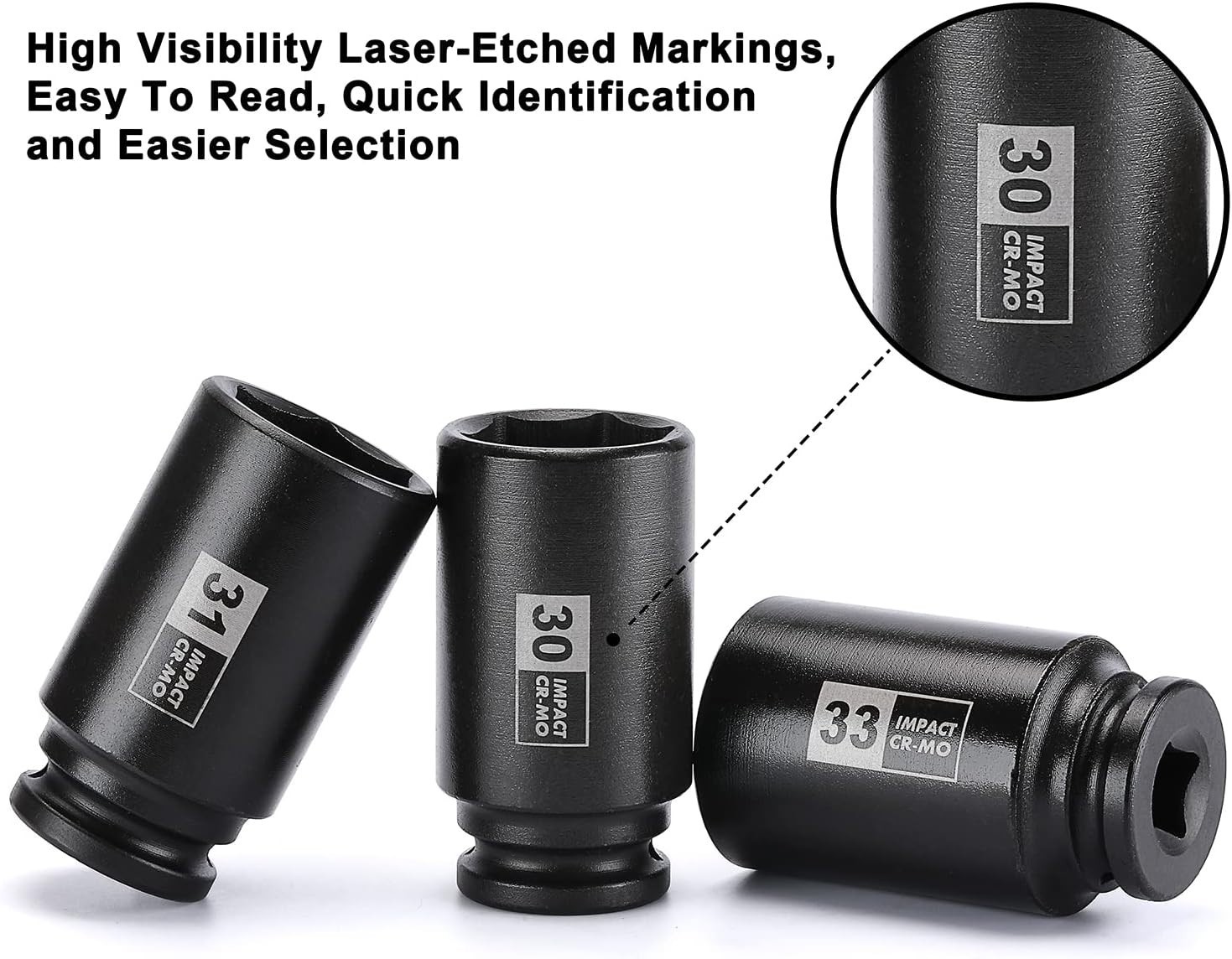 9PCS 1/2 Inch Drive Deep Impact Socket Set, 29-38MM, Spindle Axle Nut Sockets, M