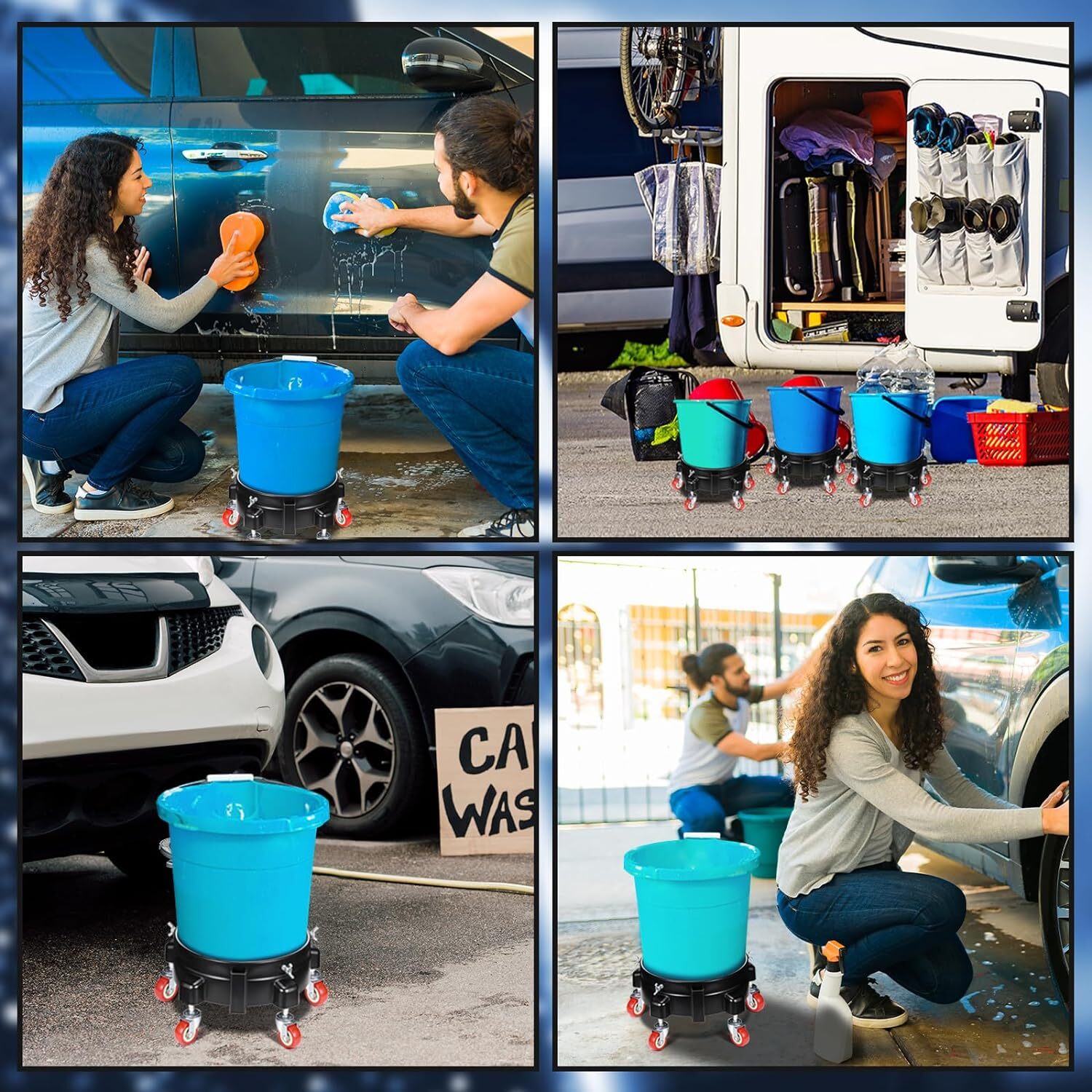2 Pcs 5 Gallon Bucket Dolly with 5 Swivel Wheel Casters 11.42» Car Wash…