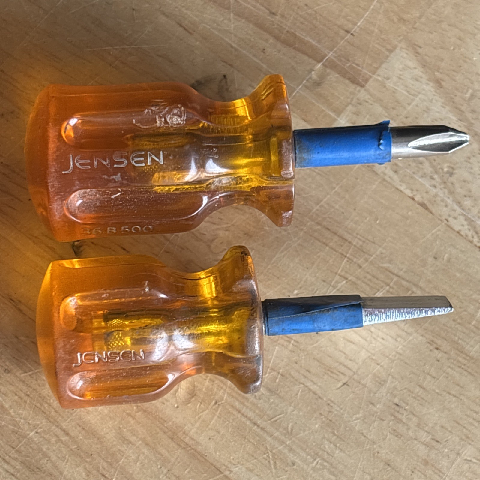 Jensen Tools Short Stubby Flat Slotted Phillips Screwdriver Set Orange 2pc USA