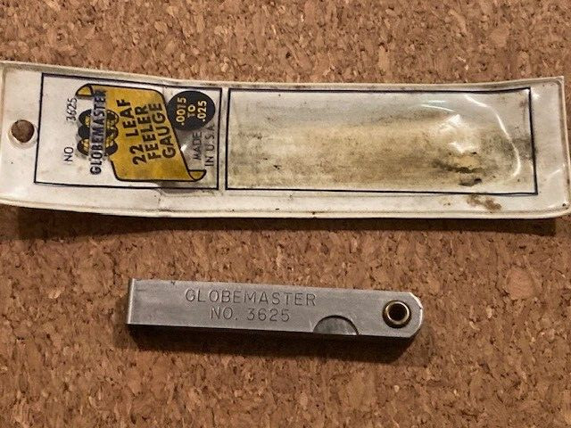 NOS GLOBEMASTER 22 LEAF FEELER GAUGE, 0.0015″ TO 0.025″, USA MADE.