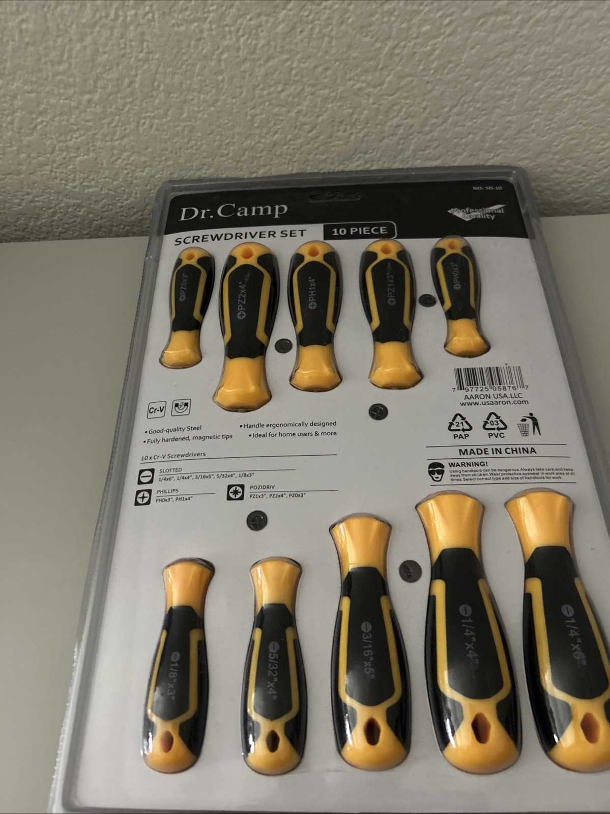 Screwdriver Set (10 Piece) Yellow/Black Half Phillips Half Flat Head.