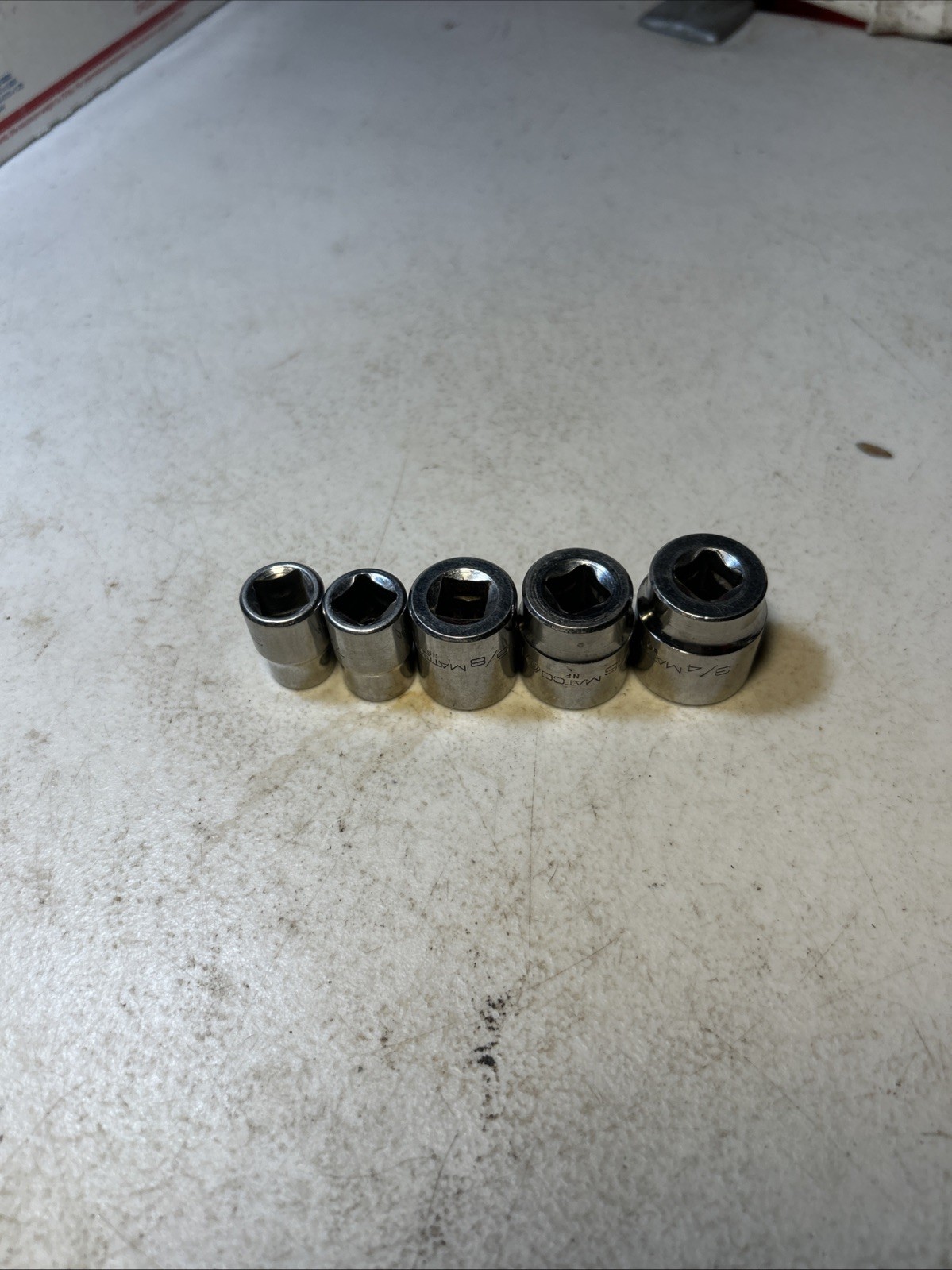 MATCO – Lot Of 5 Shallow SAE Sockets,3/8” Drive,12pt (3/8”,7/16”,5/8”,11/16,3/4”