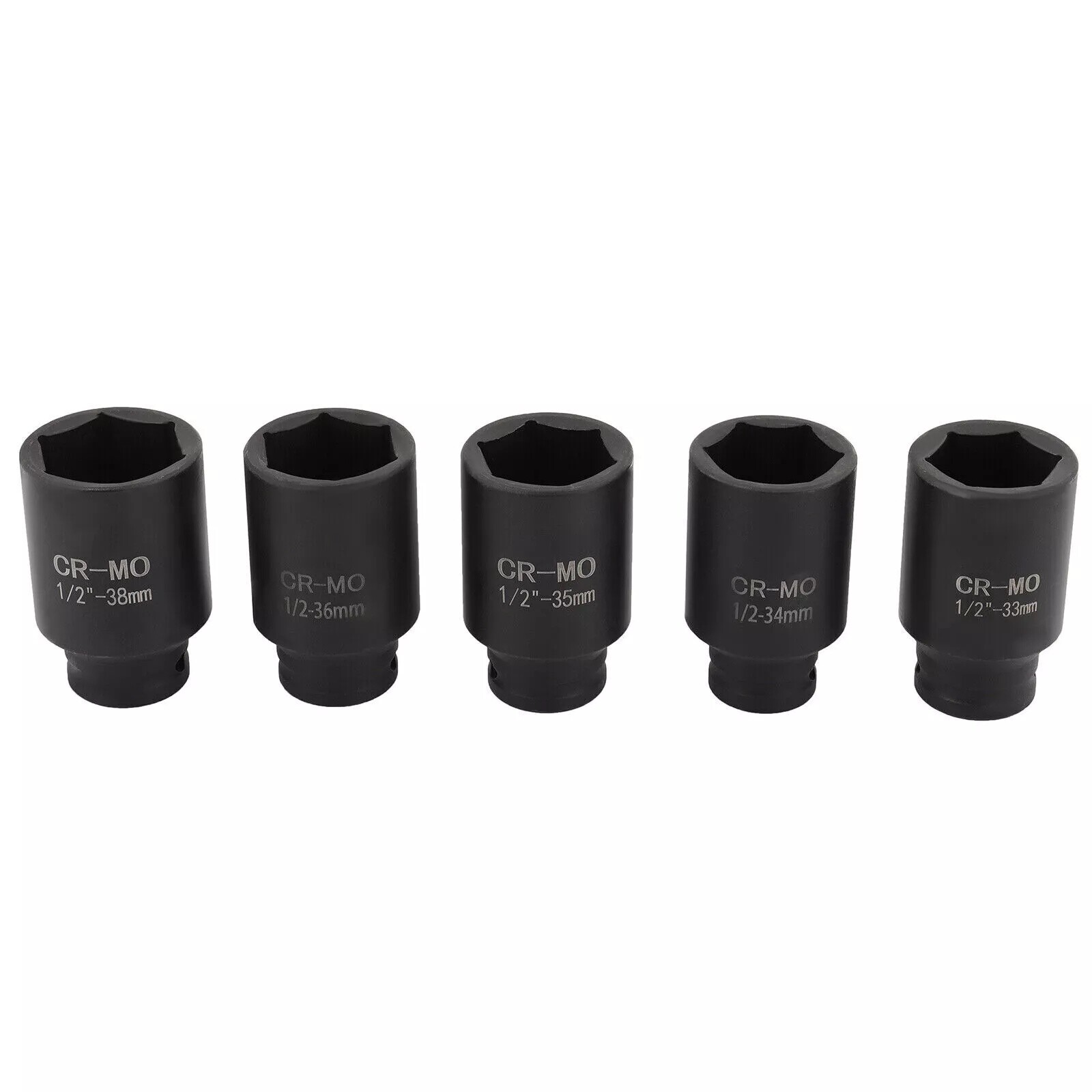 5Pcs 1/2″ Drive Deep Impact Axle Hub Socket Set 6 Point 33mm 34mm 35mm 36mm 38mm