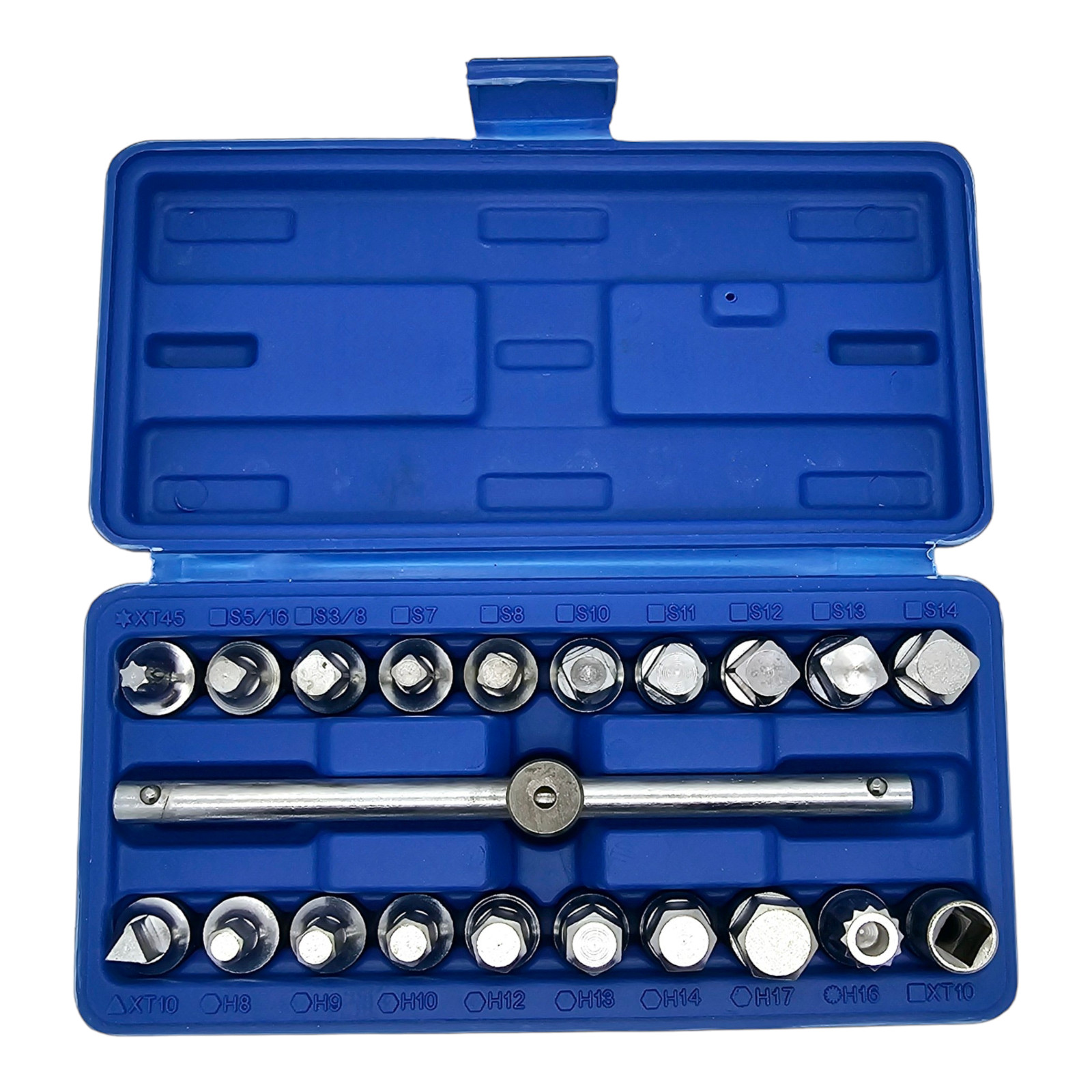 21PC Oil Drain Pipe Plug Socket Set Oil Pan Screw Sleev Wrench T-bar Removal Kit
