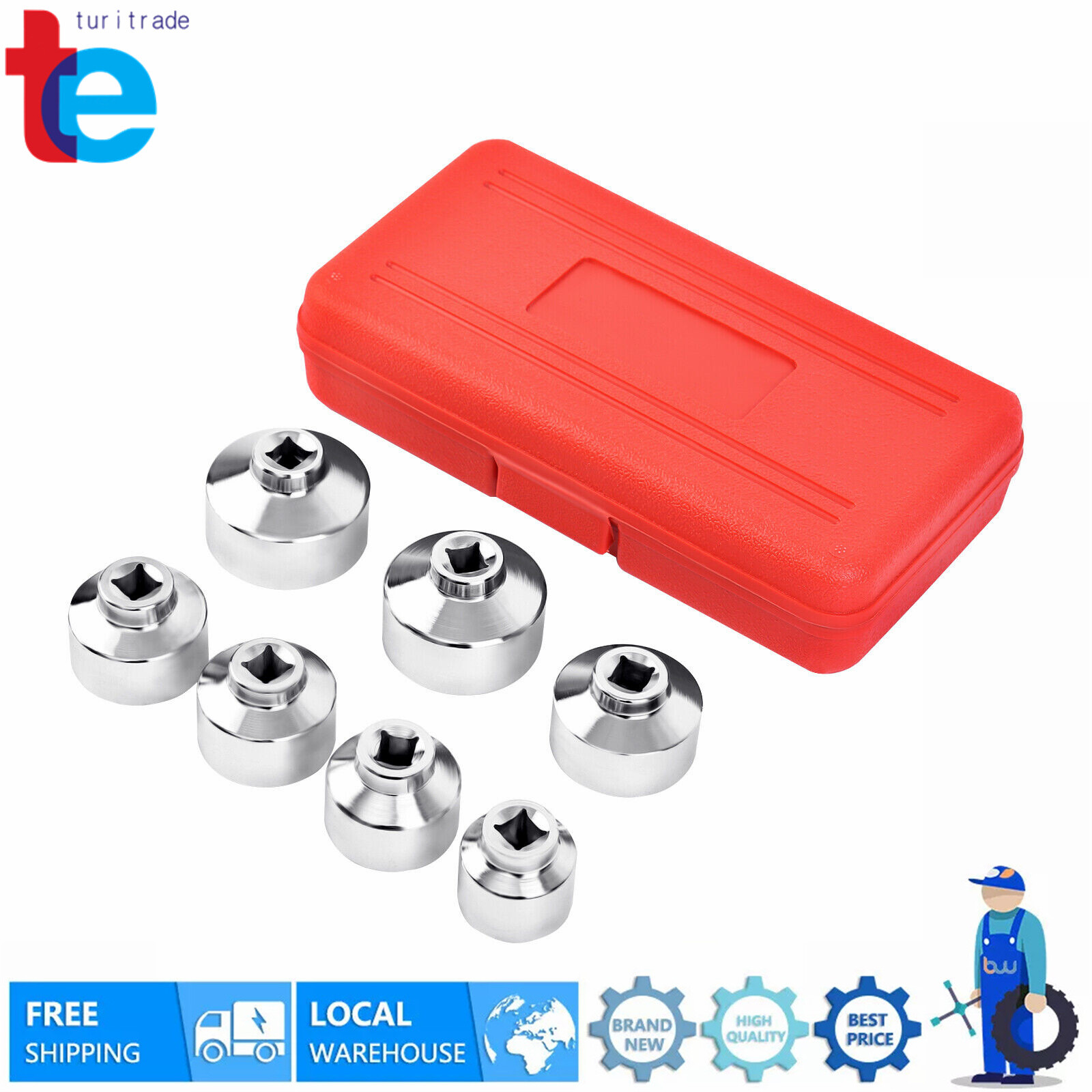 7Pcs/Set 24 27 29 30 32 36 38mm Oil Filter Cartridge Socket Wrench Set Metric