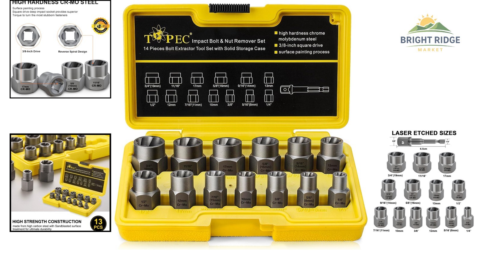 Stripped Lug Nut Remover Set with Chrome Molybdenum Steel Construction