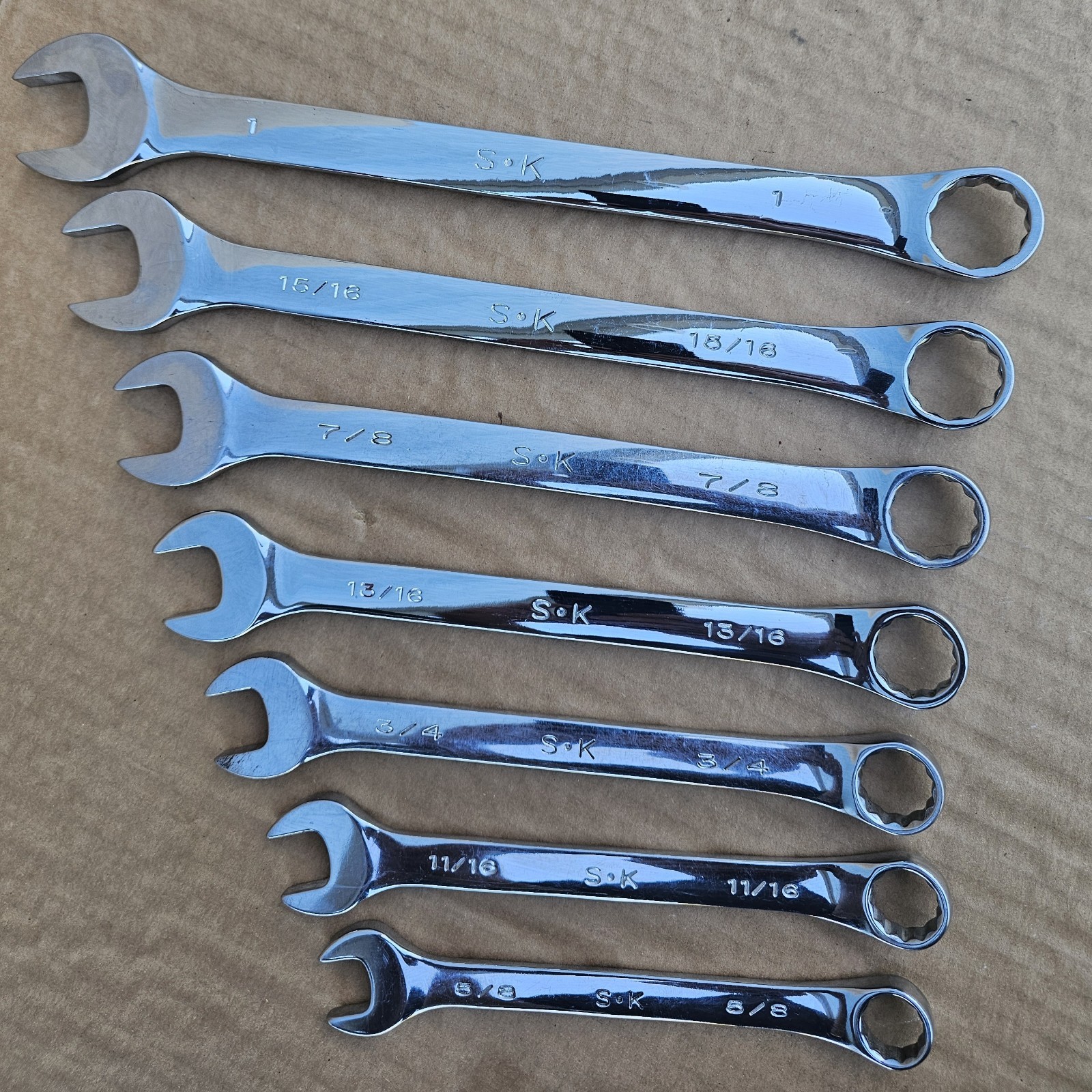 S-K Tool 11 pc. SAE Polished Chrome Combination Wrench Set Military Surplus