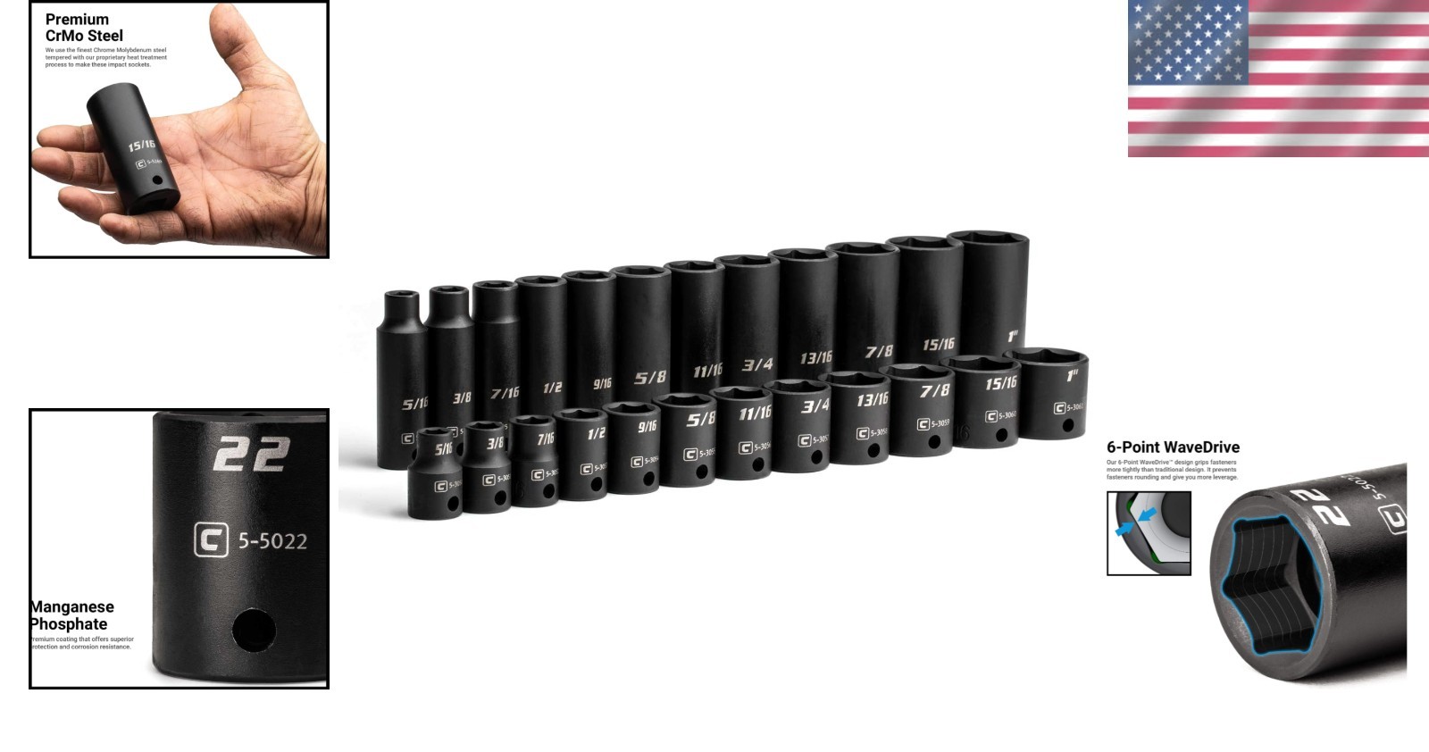 3/8 in. Drive SAE Shallow and Deep Impact Socket Set 24-Piece