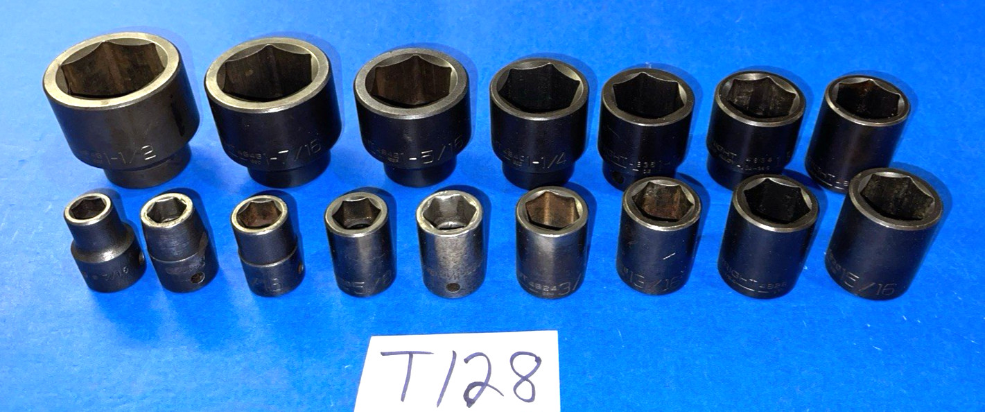 WRIGHT TOOLS 16 PIECE 1/2 DRIVE SAE. SHORT IMPACT SOCKET SET 7/16 TO 1-1/2
