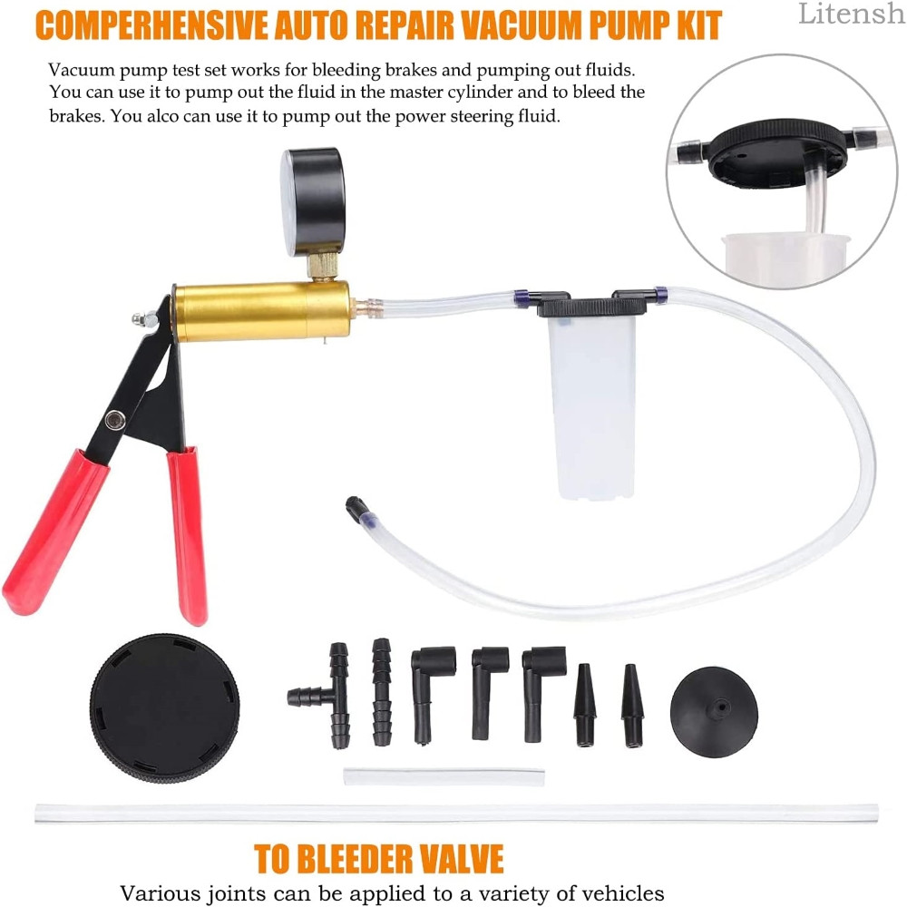 BEYU Hand Held Vacuum Pressure Pump Tester Set Brake Fluid Bleeder Bleeding Kit