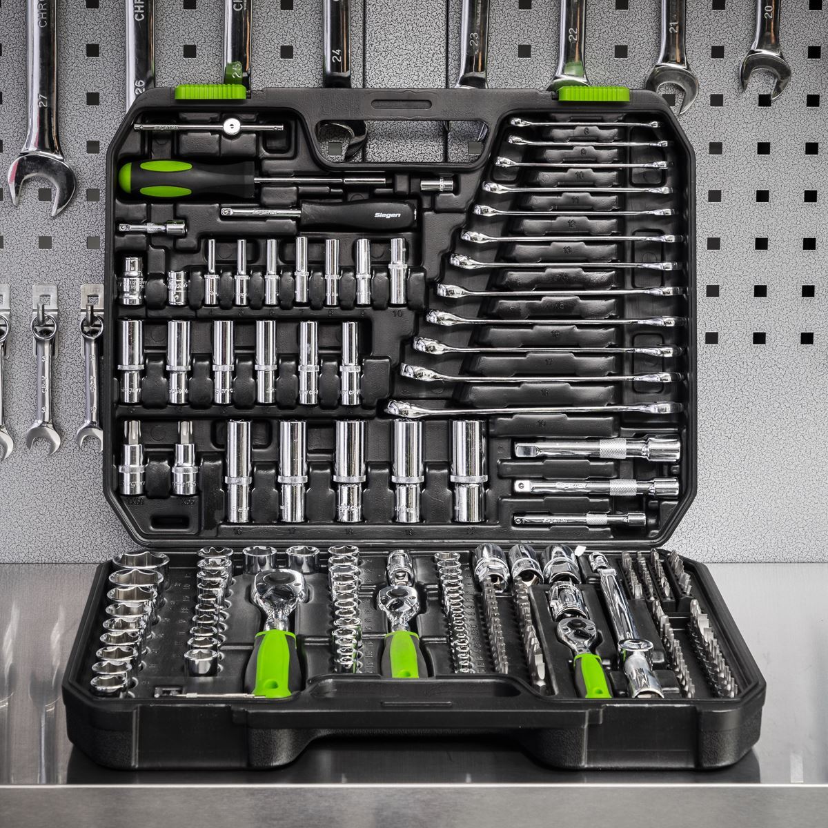 Sealey Socket Set 219pc 1/4″ 3/8″ 1/2″ Drive WallDrive Metric 4-32mm Siegen