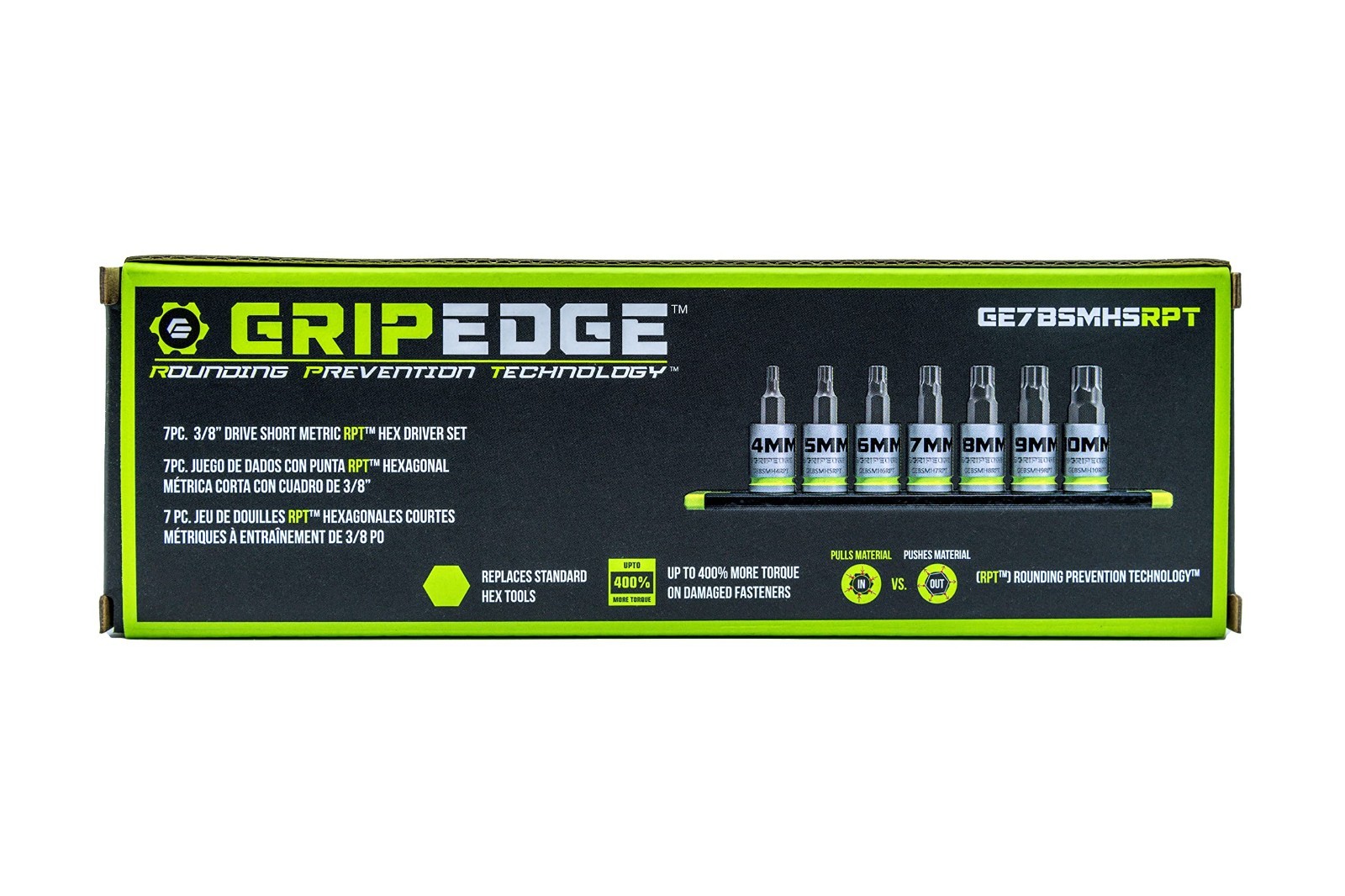 7-Piece 3/8» Drive Short Metric Hex Bit Socket Set, S2 Steel, 4MM-10MM, Storage