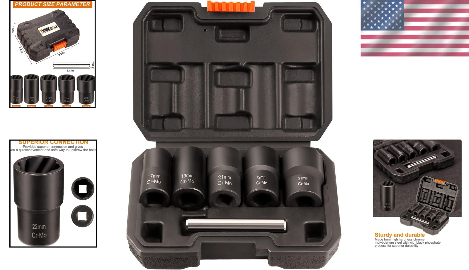 6-Piece 1/2-Inch Drive Lug Nut Removal Tool Set for Stripped & Rusted Bolts