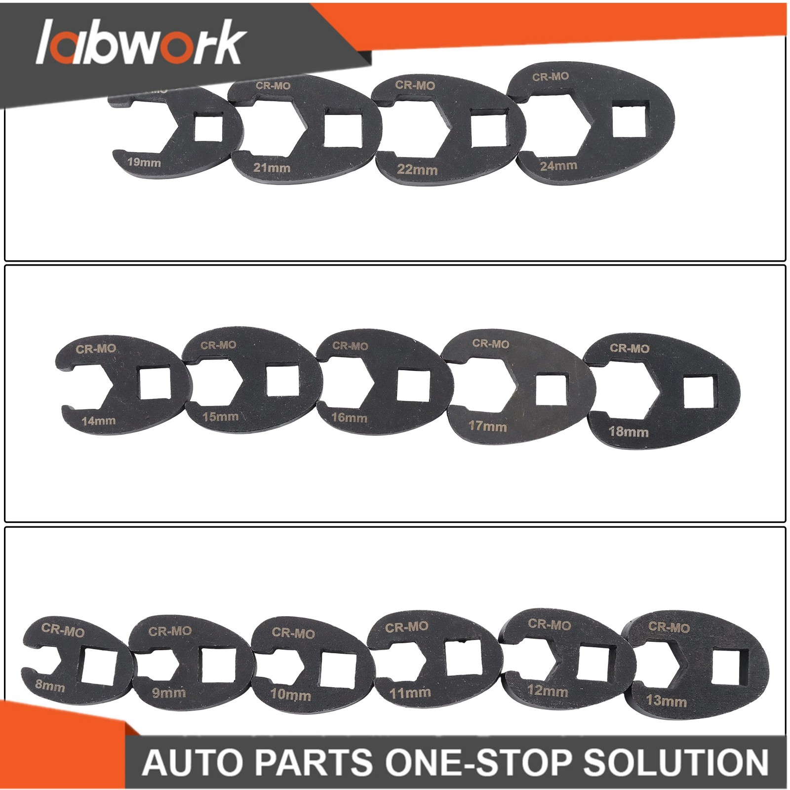 Labwork 15Pcs Crowfoot Flare Nut Wrench Set Metric 8 to 24 mm Nuts 3/8″ and 1/2″