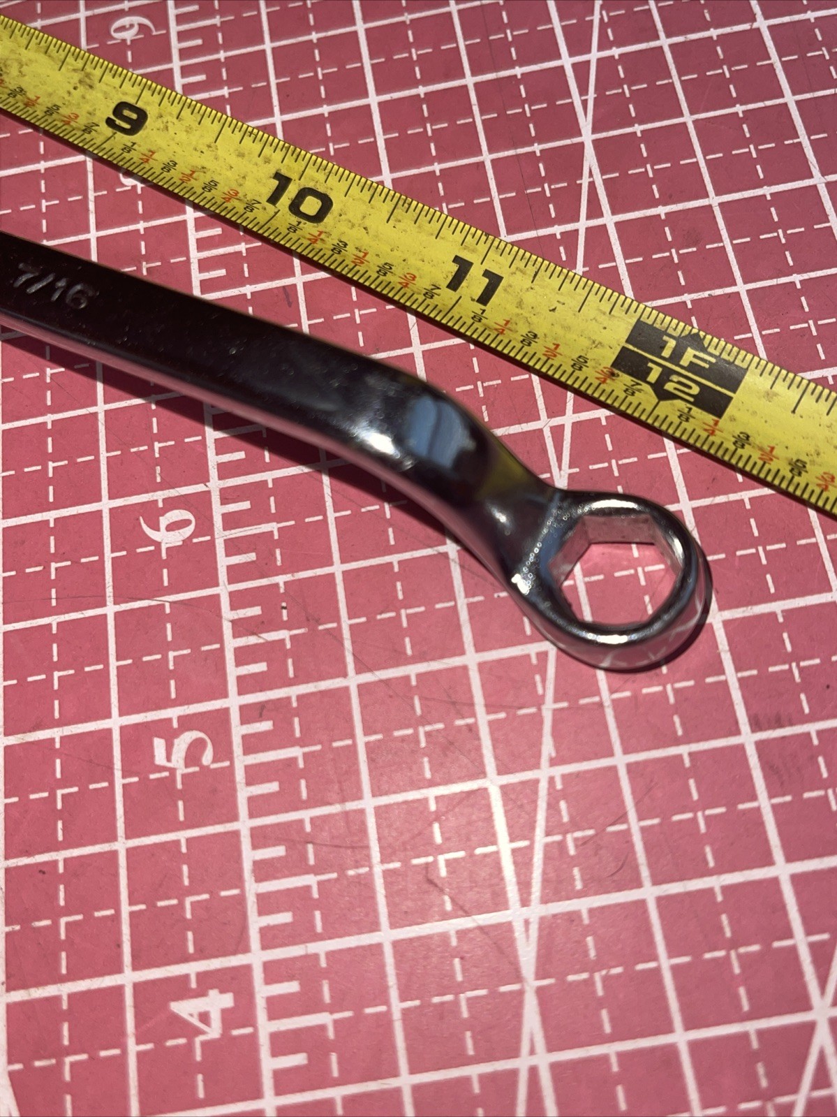 NOS Duro Indestro USA 730 3/8 X 7/16 In SAE 6 Point Box End Wrench Offset