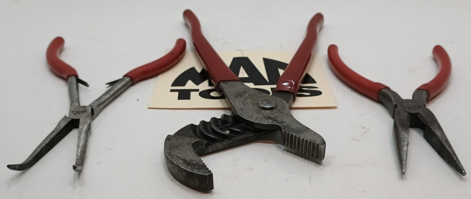 43- Mac Tools (3) Red Handle Grip Pliers P301714, P301820, M420G- Used