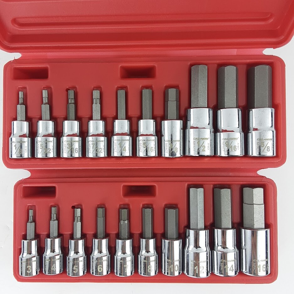 20pc Drop Forged SAE + Metric 3/8″ & 1/2″ Drive Hex Bit Allen Head Socket Bundle
