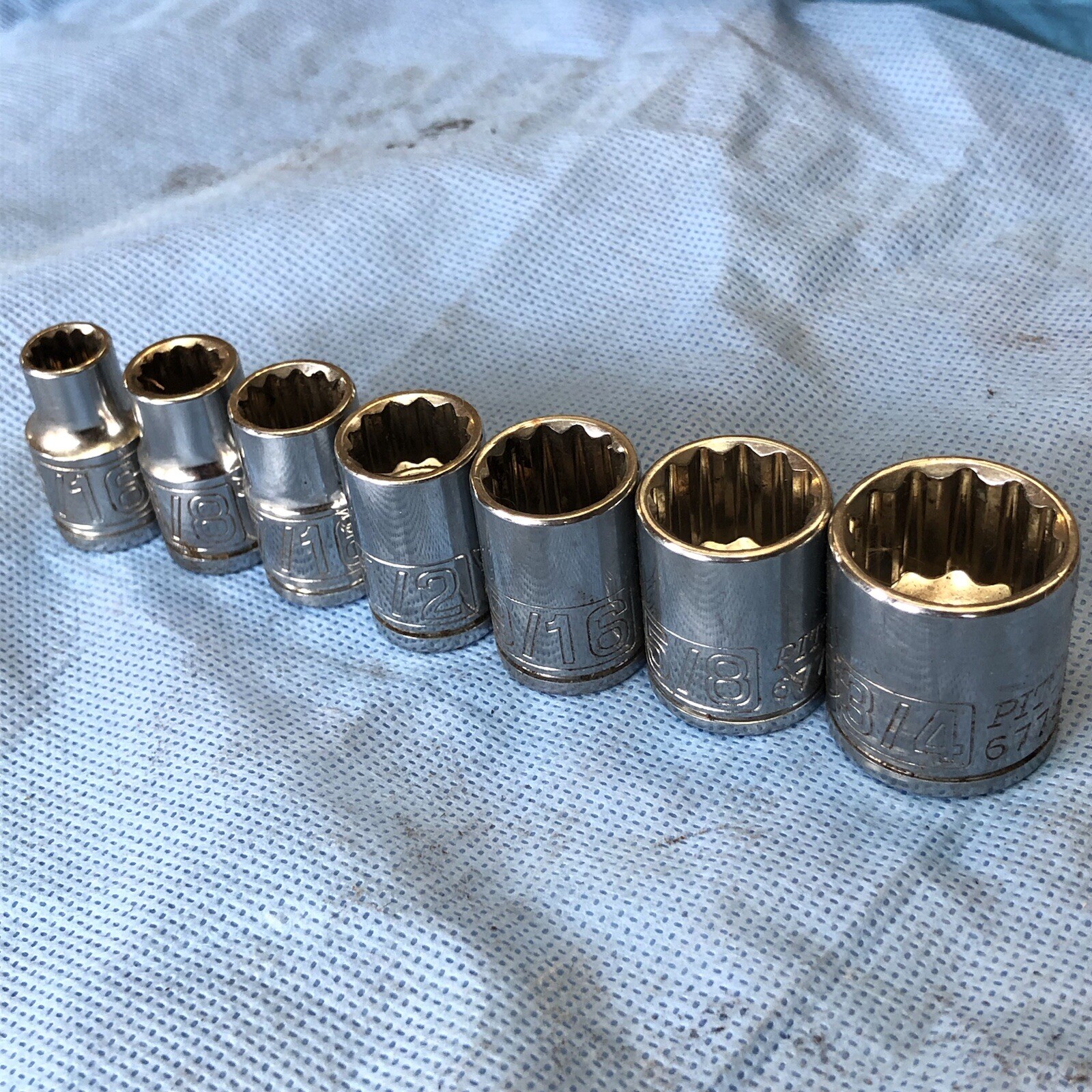 Pittsburgh Pro SAE Socket Lot Of 7 Sockets 3/8 Drive set 5/16 – 3/4 complete