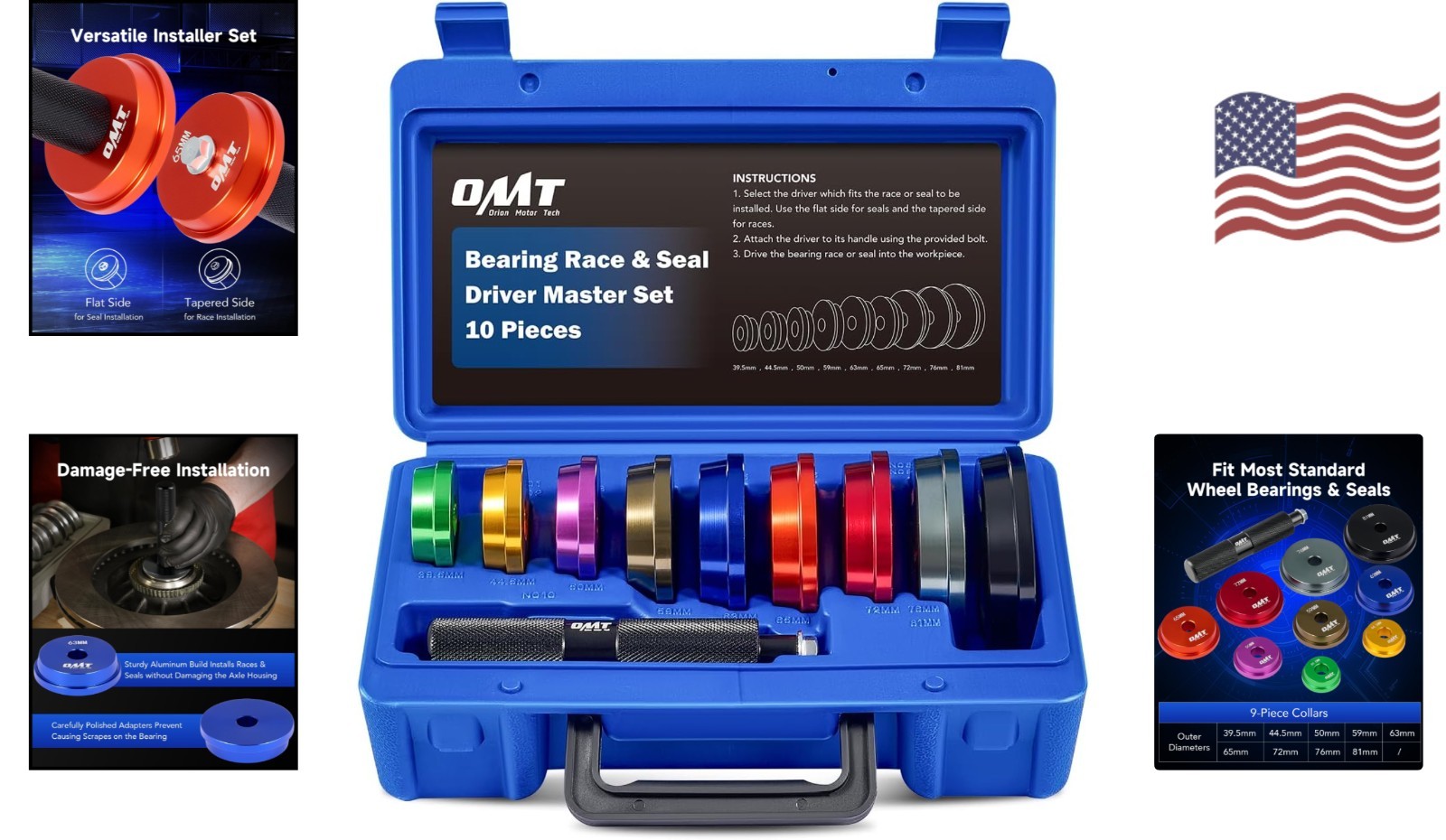 Heavy-Duty Bearing Press Kit – 10pc Set with 9 Adapters for Easy Installation