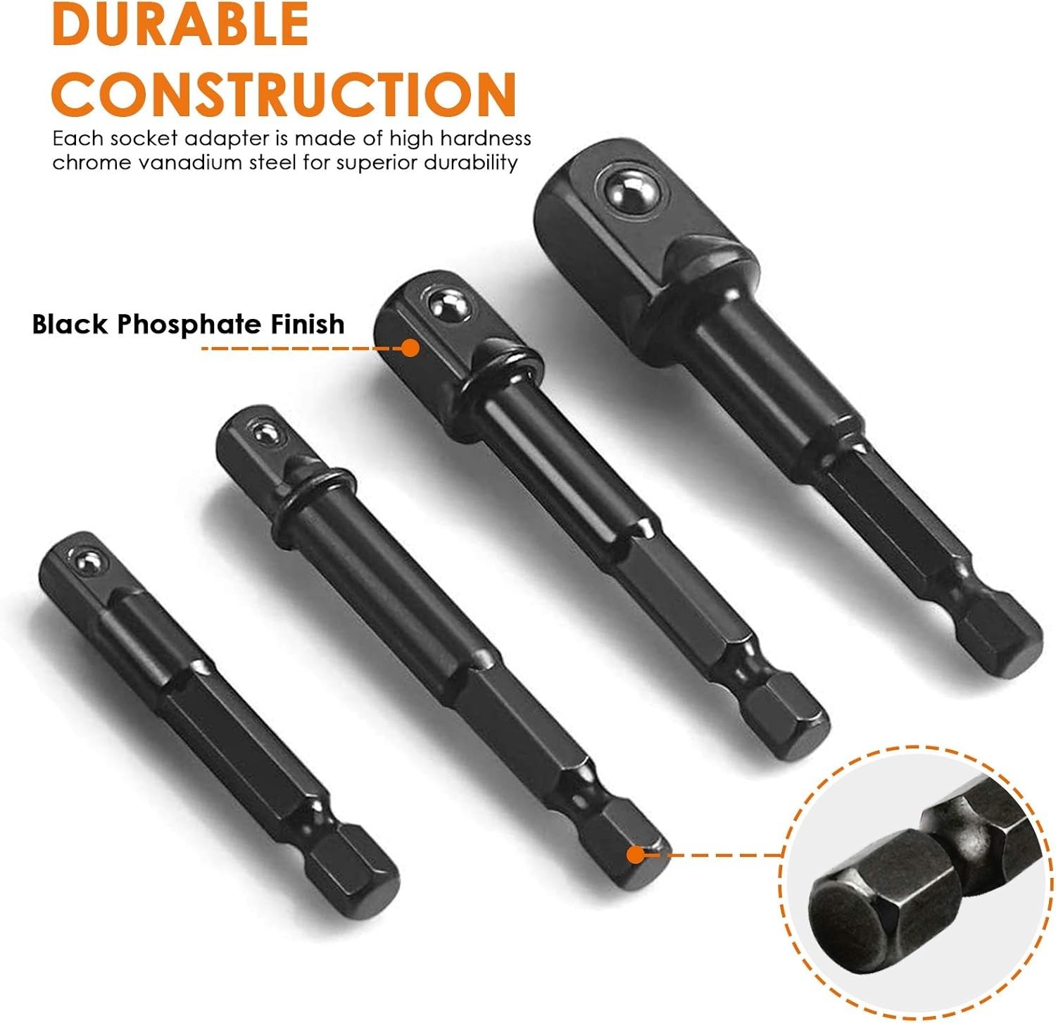 Versatile 1/4″ 3/8″ 1/2″ Socket Adapters with 1/4″ Hex Shank for Power Tools