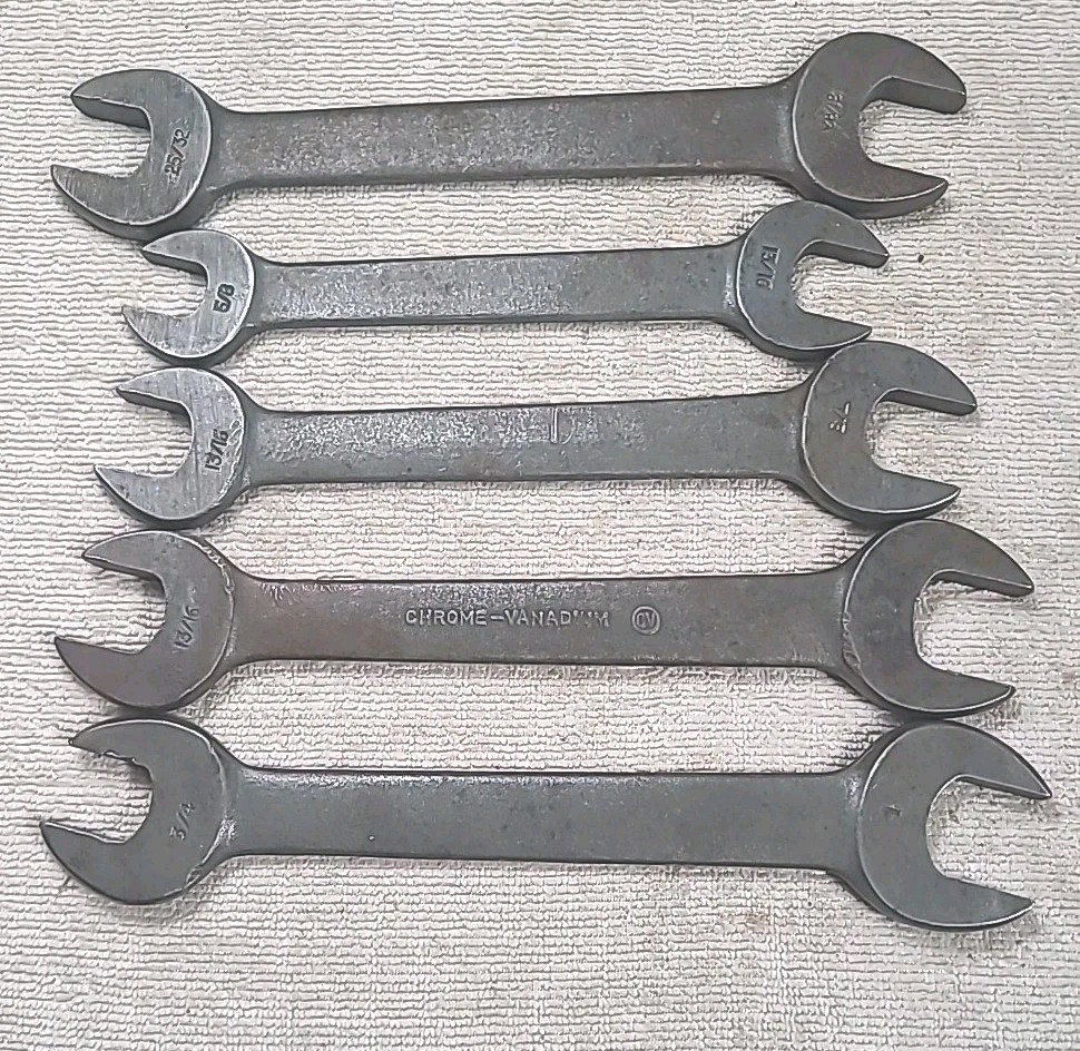 Vintage Bonney Wrenches 5 Pc Open End SAE USA MADE TOOL Set 1732, 1731, 1730 Etc