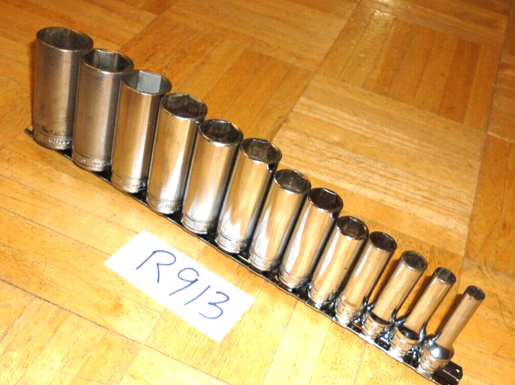 SNAP-ON TOOLS 13 PIECE 3/8 DRIVE SAE. DEEP CHROME 6 PT. SOCKET SET 1/4 TO 1 INCH