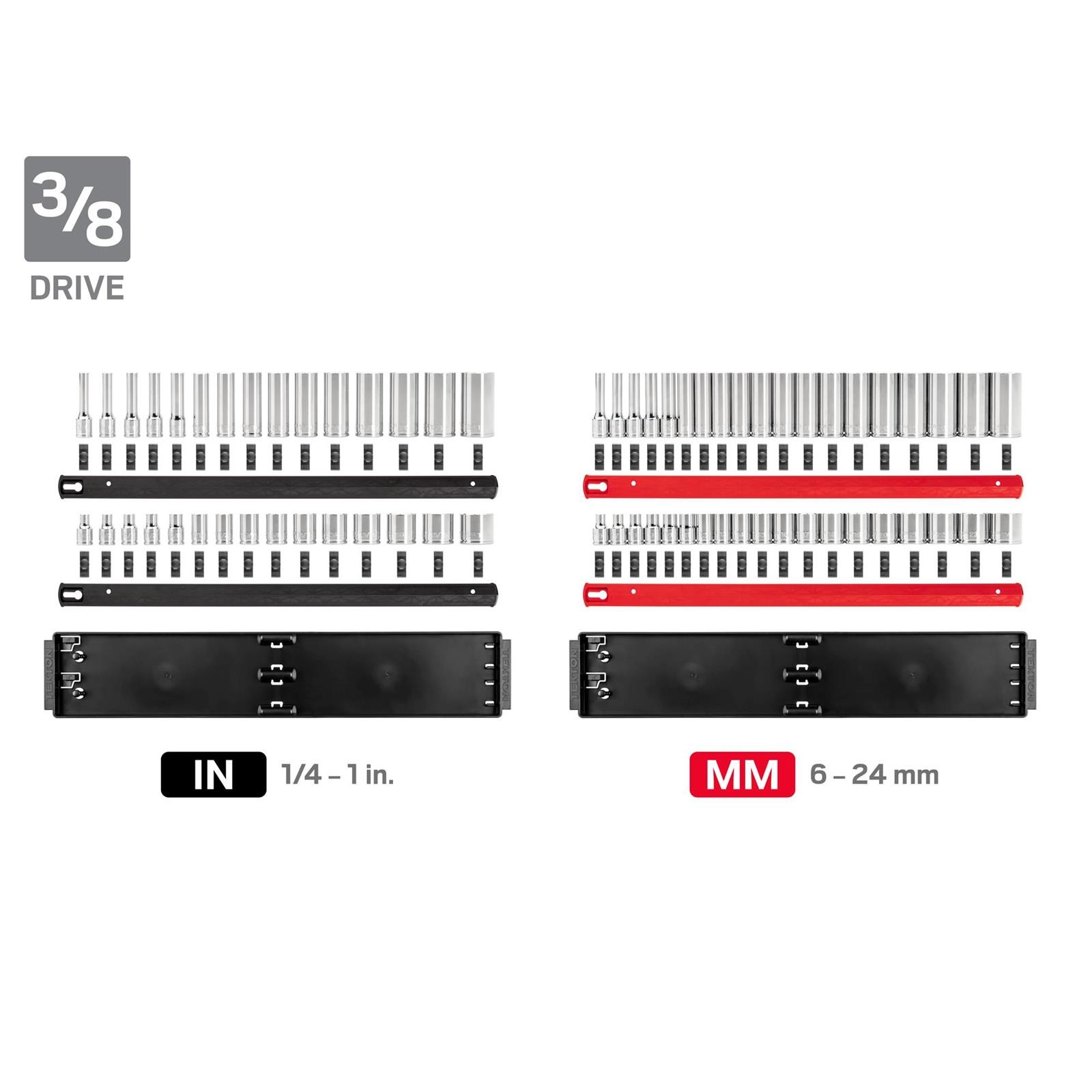 Tekton SHD99202 6-Point Socket Set with Rails/Trays