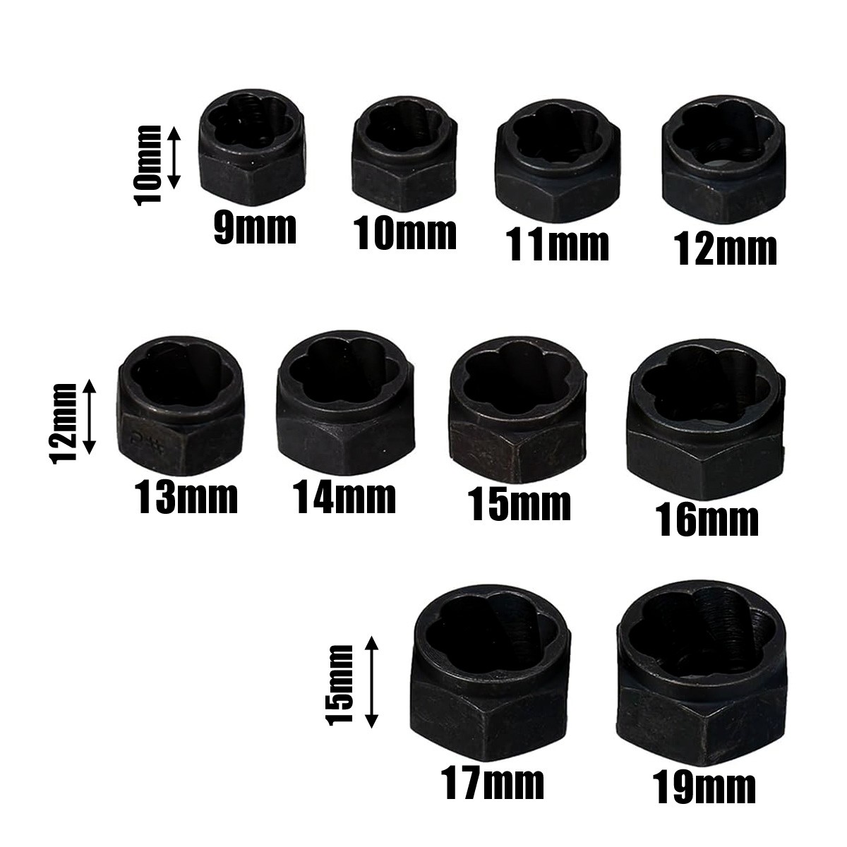 11pc Grip & Twist Sockets Locking Wheel Nut Removal Stud Extractor Rounded Bolts