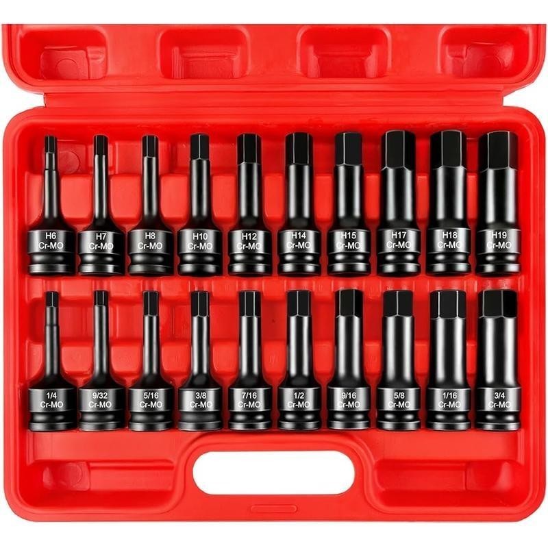 1/2″ Drive Master Impact Hex Bit Set 20 Piece Hex Driver Socket Set SAE & Metric