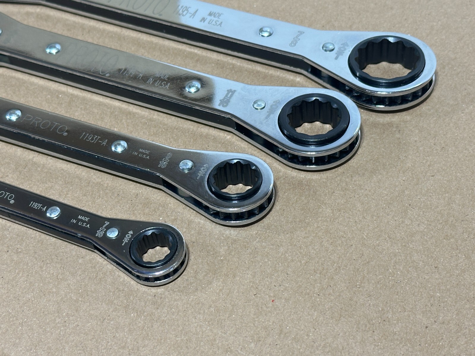 NEW Proto Tools USA 4pc 3/8-7/8” SAE Ratcheting Box End Wrench Set, 12 Point