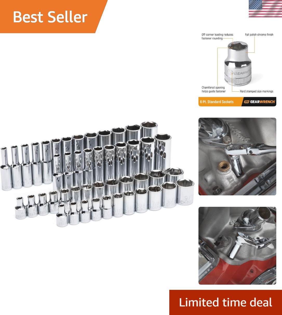 47 Pc. 1/4″ Drive 6 Pt. Socket Set, Standard & Deep, SAE/Metric – 80314D