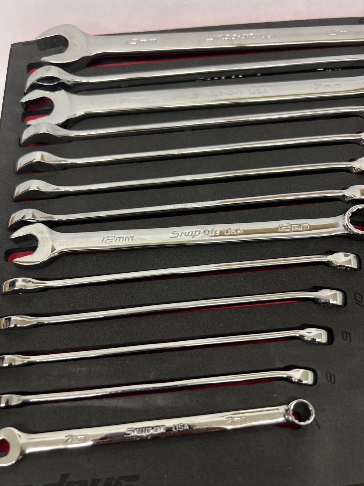 SNAP ON TOOLS 13Pc Metric Combination Wrench Set RED Foam Organizer 7mm-19mm