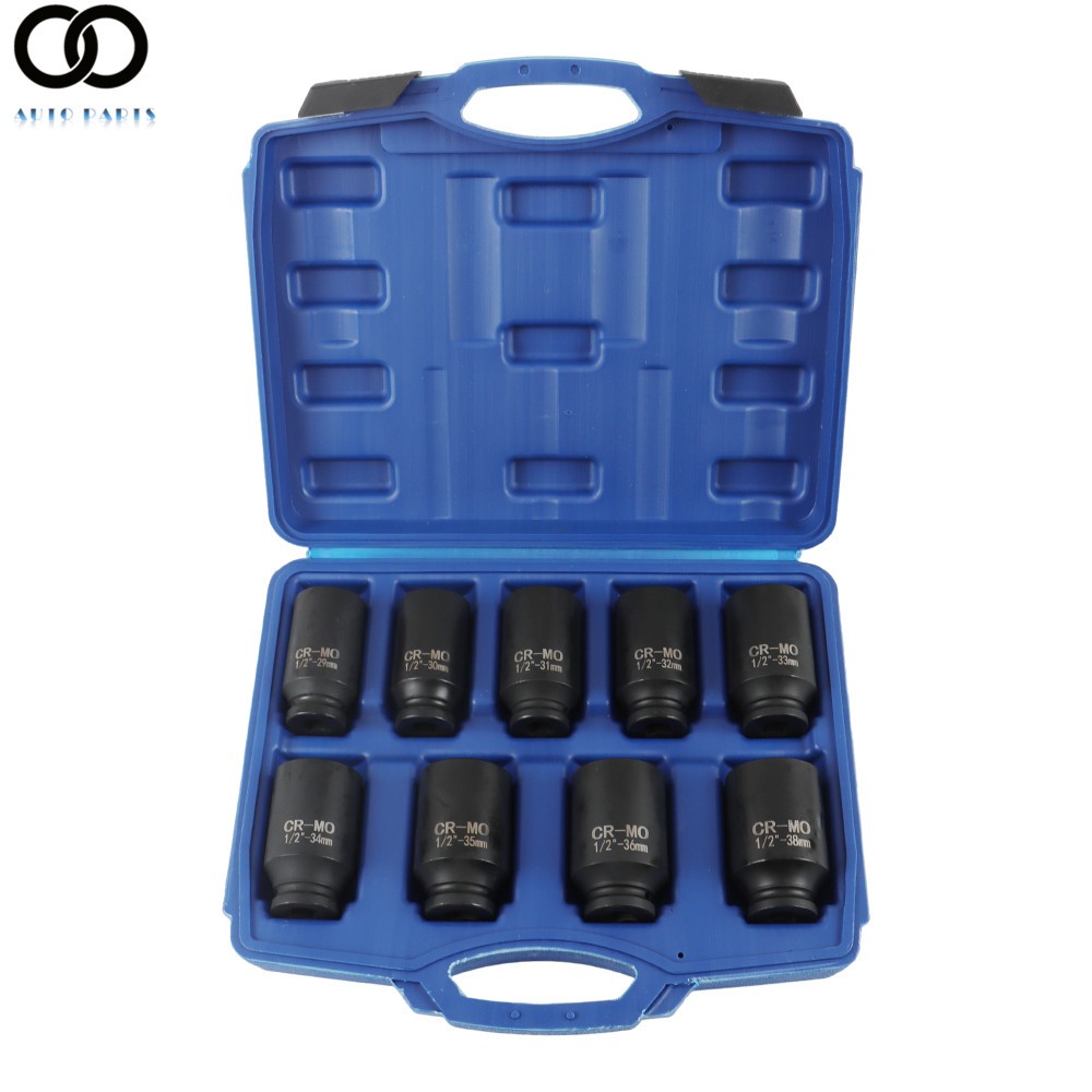 9PCS 1/2» Drive Deep Impact Socket Set Metric Axle Hub Nut Sockets 29-38mm Set