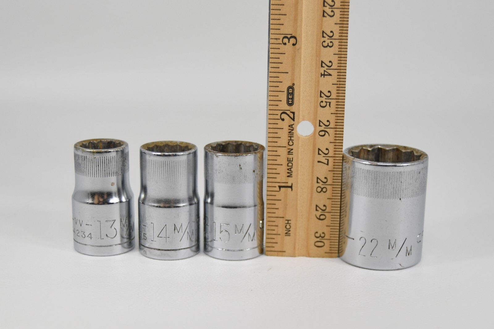 Lot of 4 Craftsman Tools VV Series Sockets 13 14 15 22 mm Metric 1/2″ Drive USA