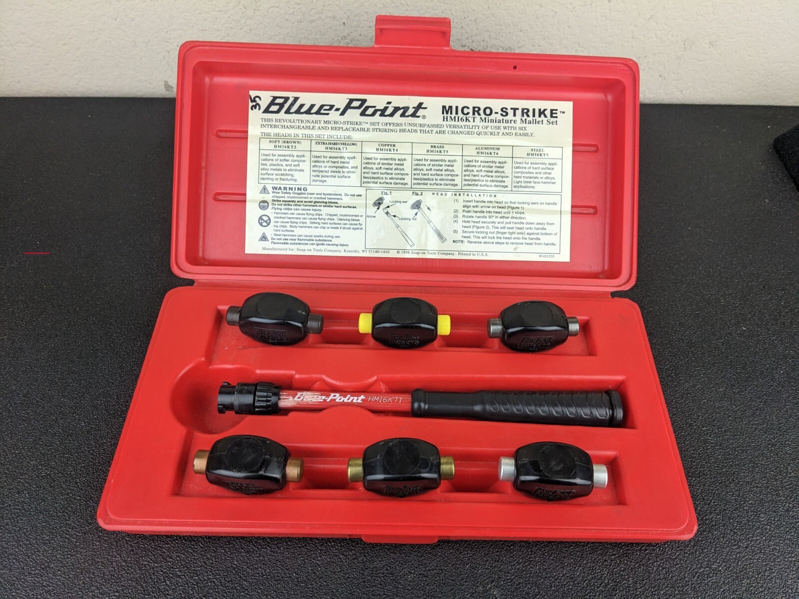 #bj906 BLUE POINT HM16KT 7 Piece Micro Strike Changeable Head Mallet Set