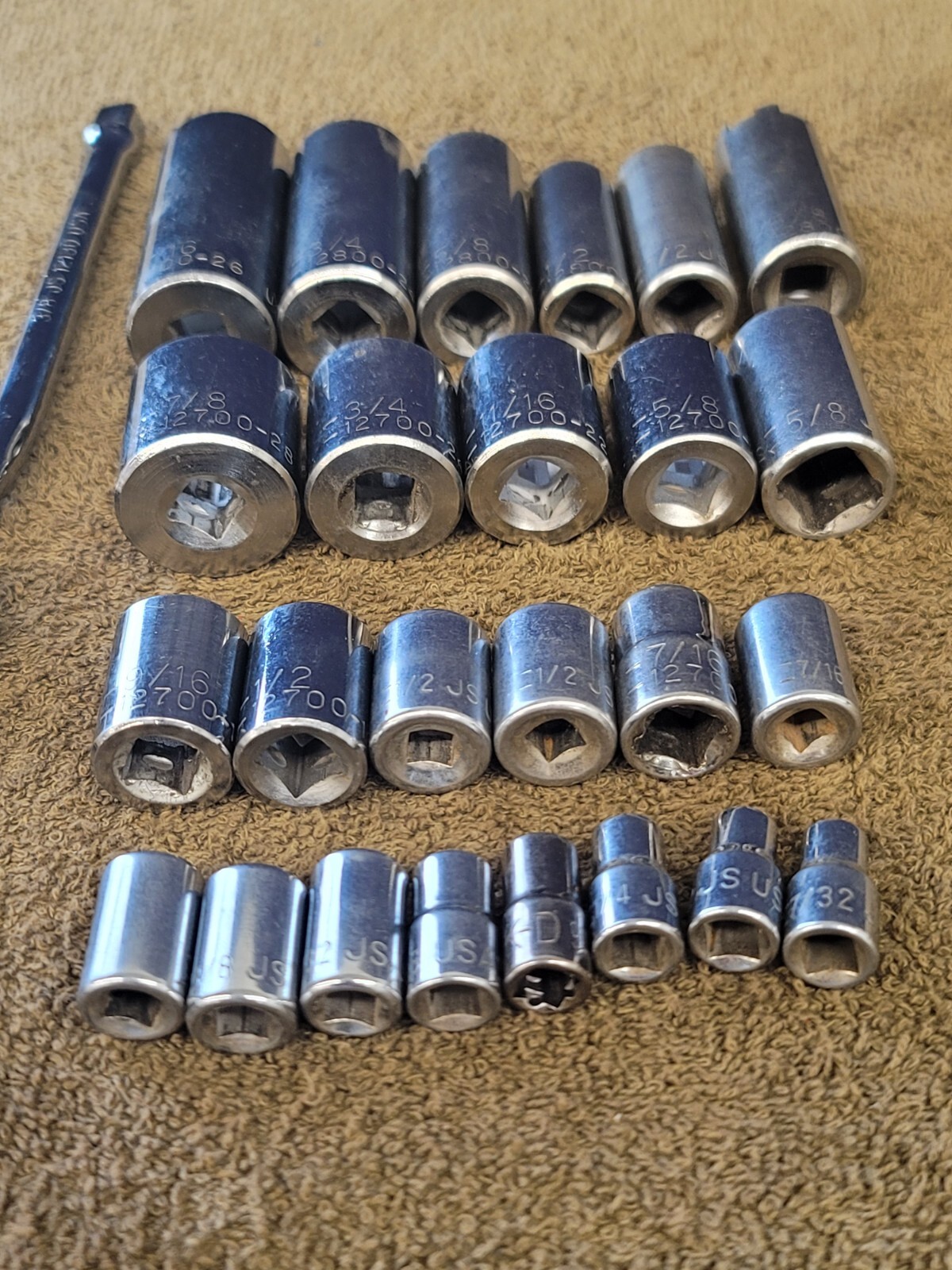 27 JS Ratchet Speed Wrench Extension Swivel Socket Sae 1/4″ 3/8 Drive USA Set