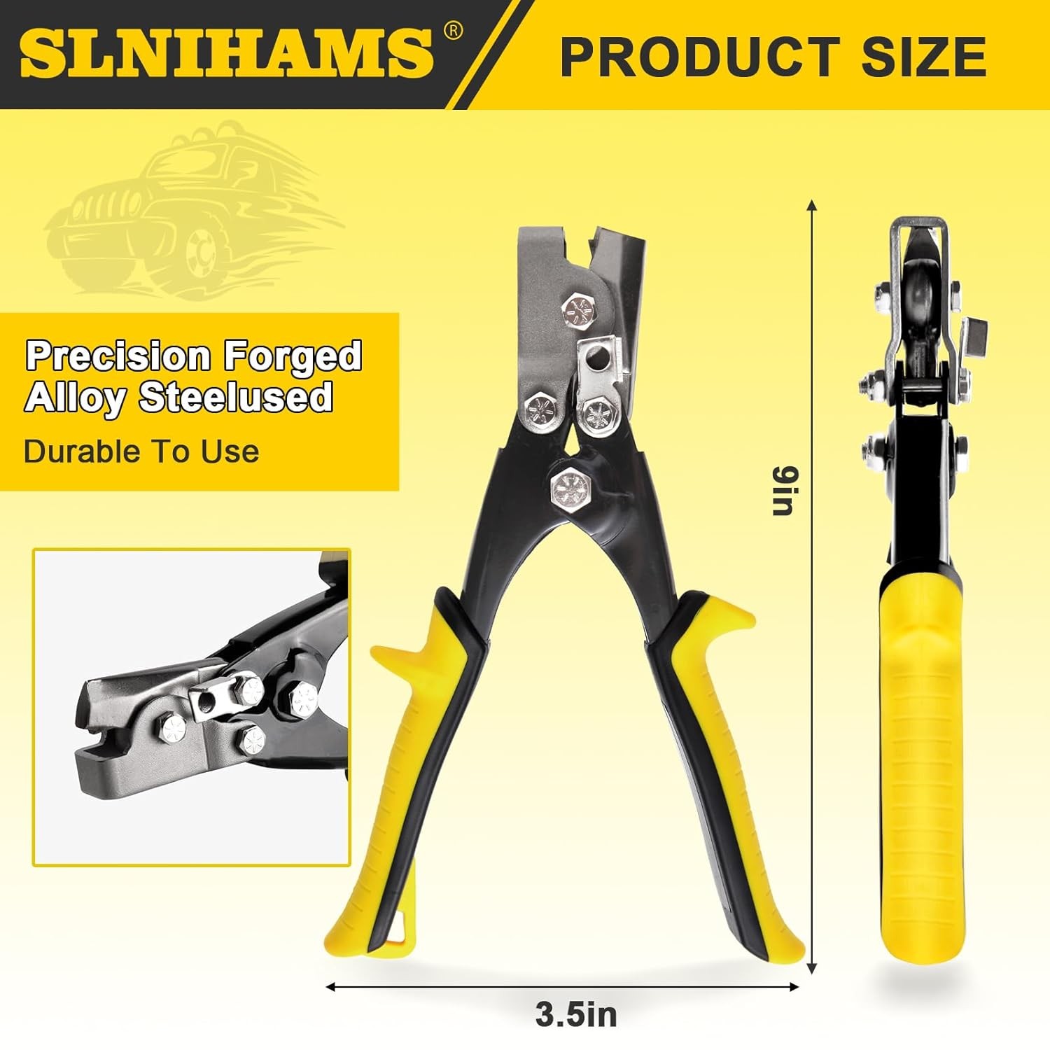 Snap Lock Punch Tool for Sheet Metal, 9”Gutter End Cap Crimper Tools Yellow