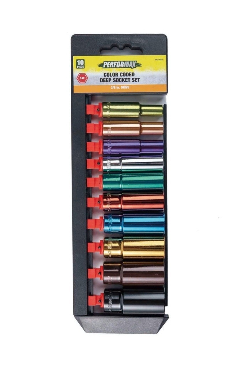 Color Coded Deep Wall Socket Set 3/8″ Drive (SAE) 10pc